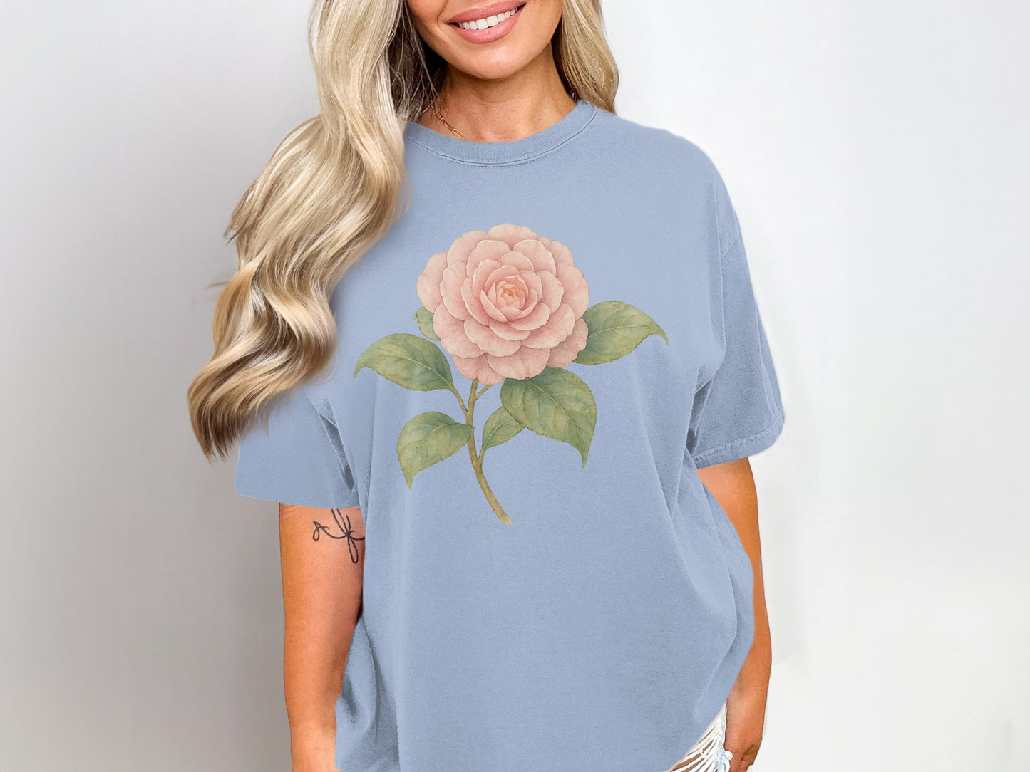 Floral Design Graphic Light Blue T-shirt Clothing Product
