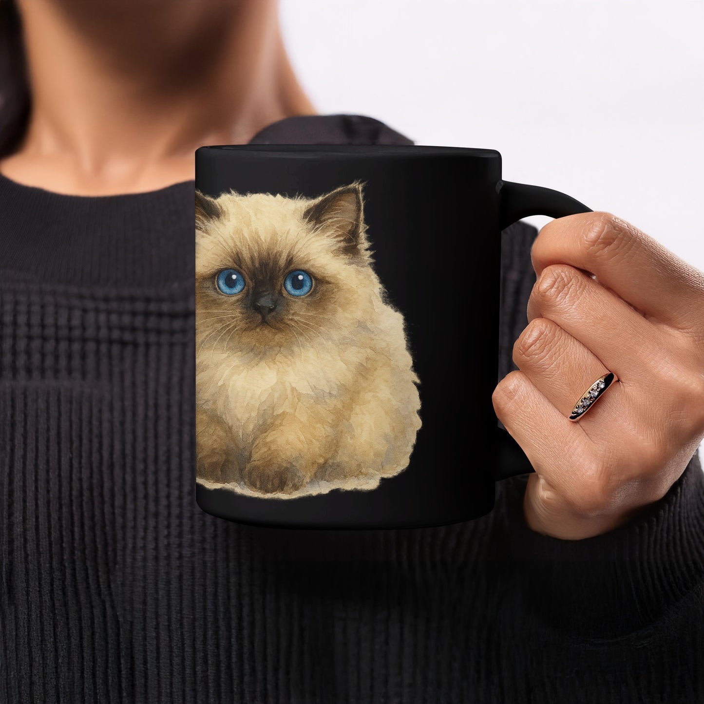 Cute Fluffy Kitten Black Mug for Coffee Lovers product