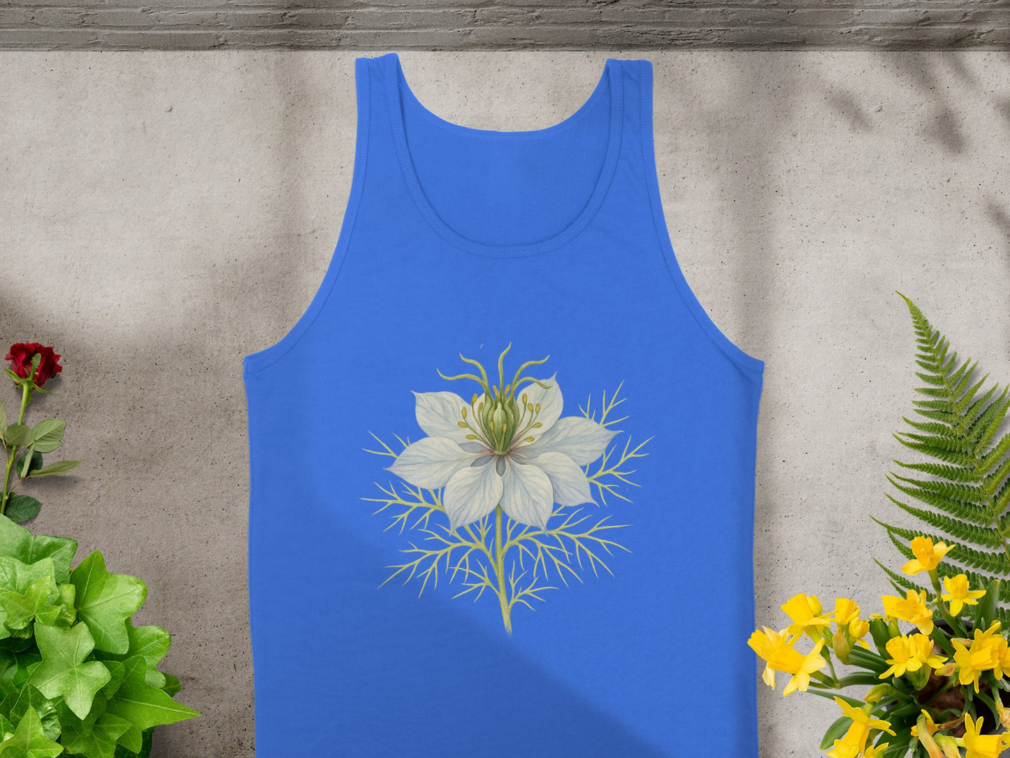Blue Tank Top with White Flower Print Tank Top Product