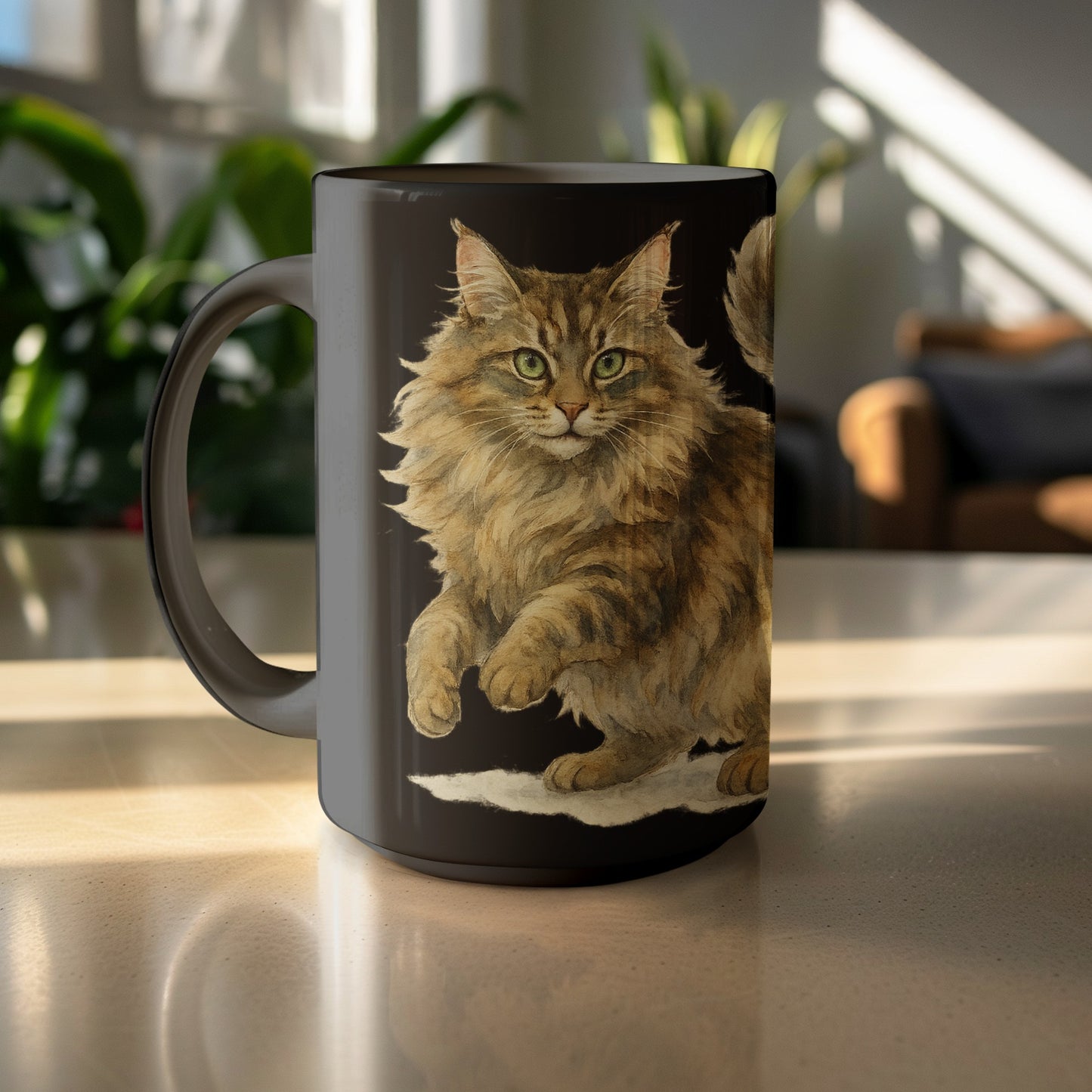 Fluffy Cat Design Black Coffee Mug Perfect Gift product type