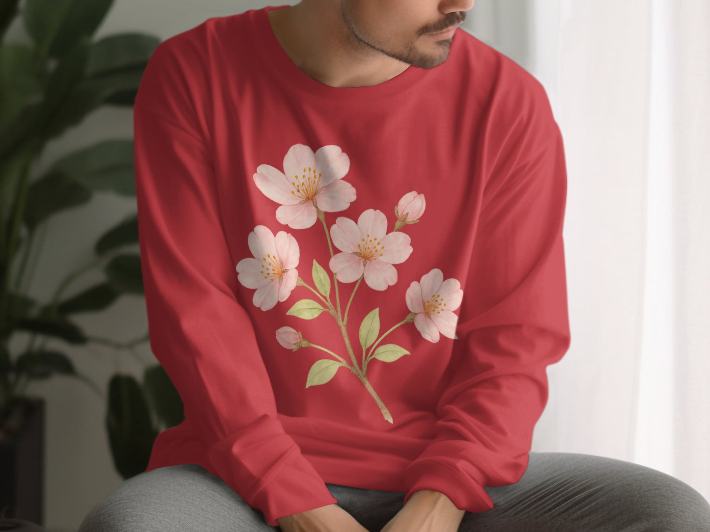 Red Long Sleeve Shirt with Flower Design product type
