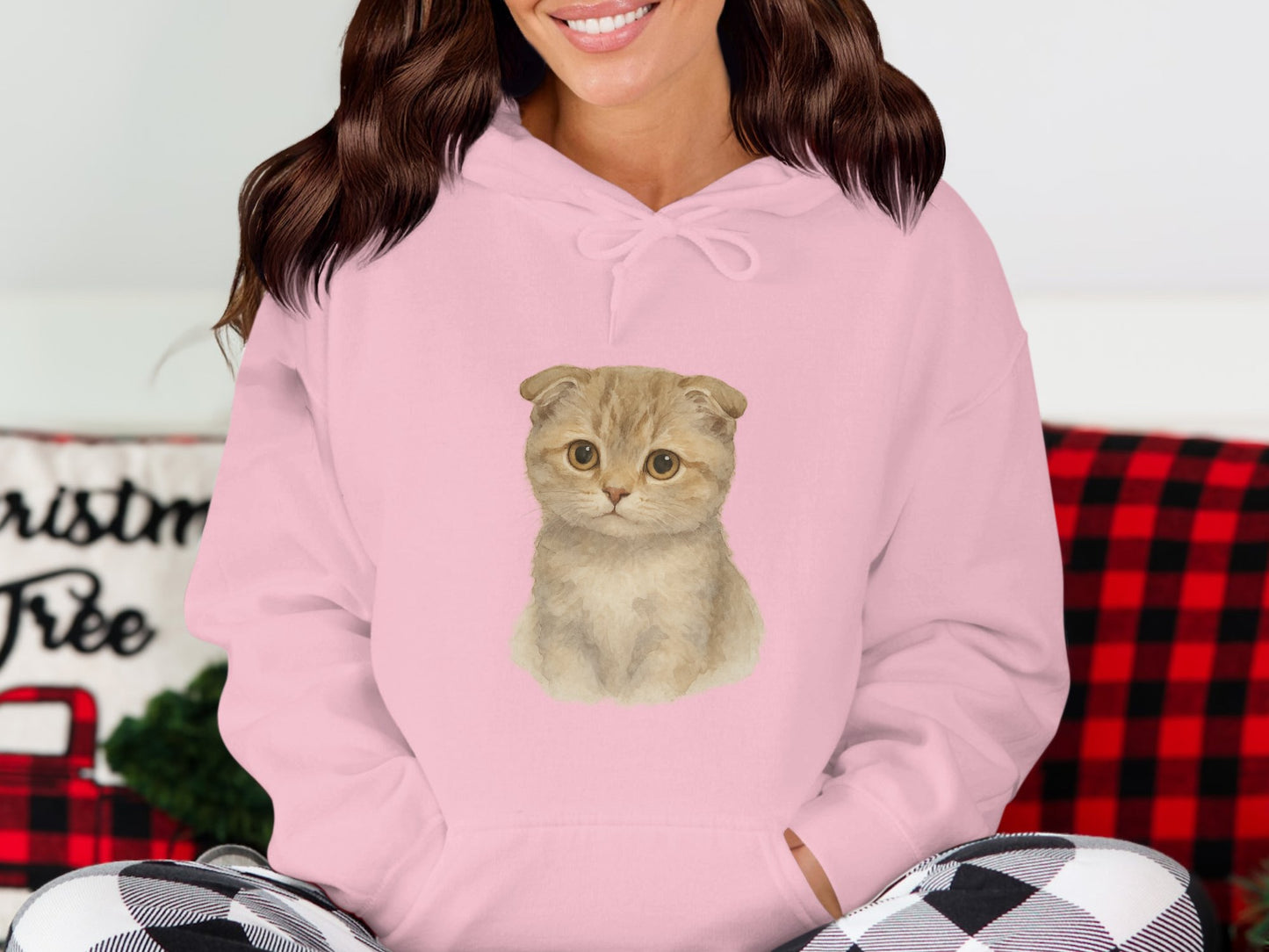 Cute Scottish Fold Cat Design on Pink Sweatshirt product