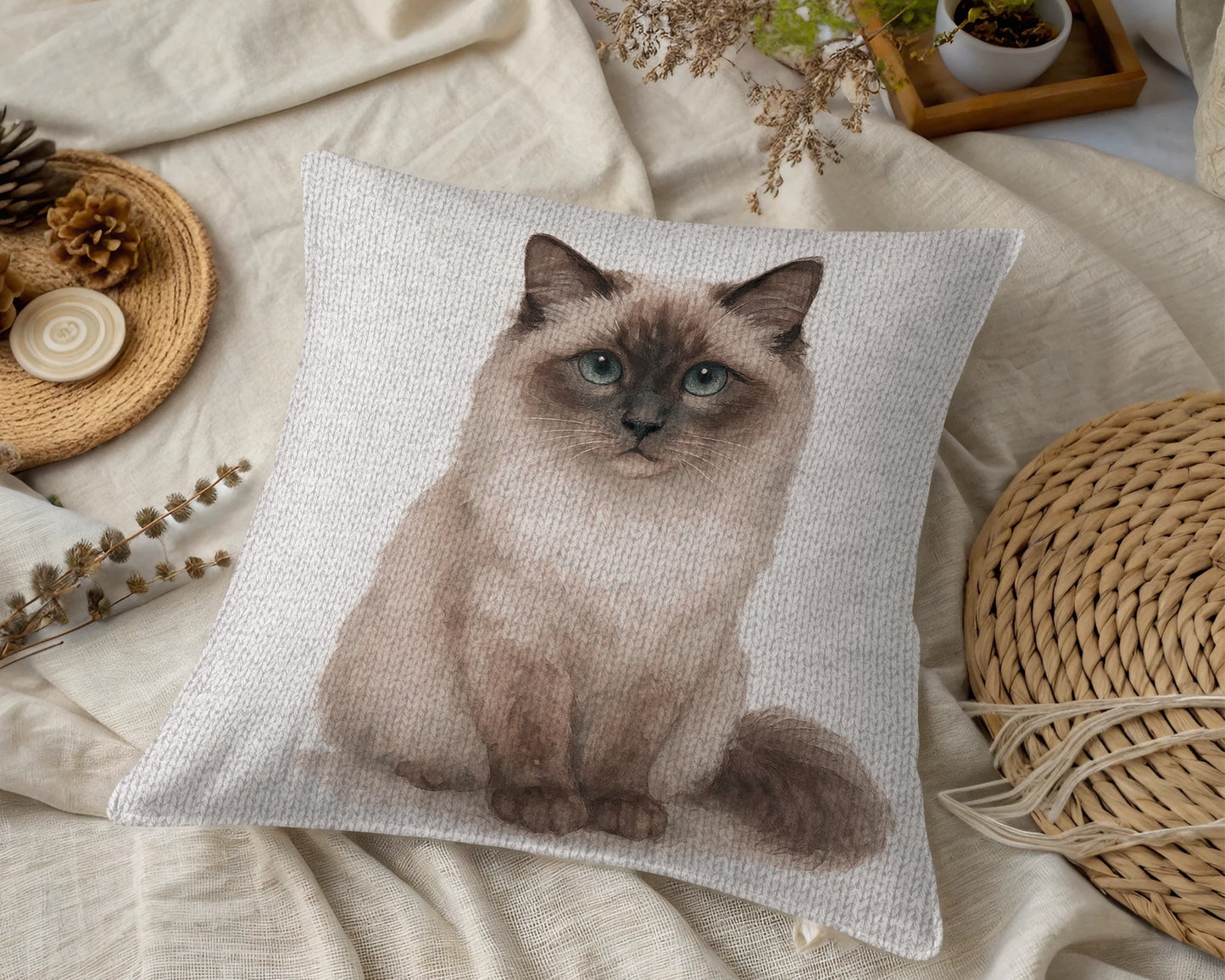 Decorative Throw Pillow with Adorable Cat Print product