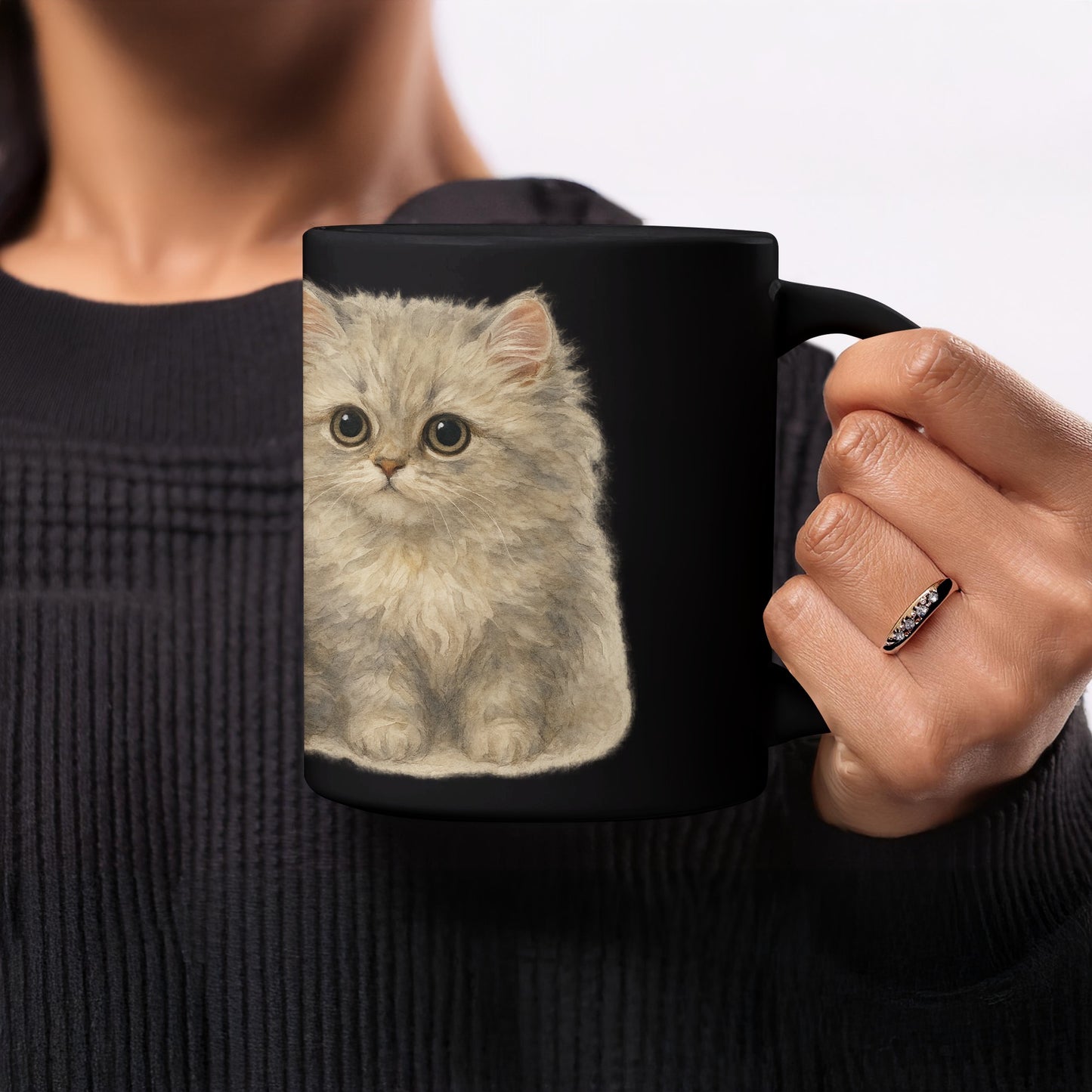 Adorable Fluffy Kitten Illustration Coffee Mug product
