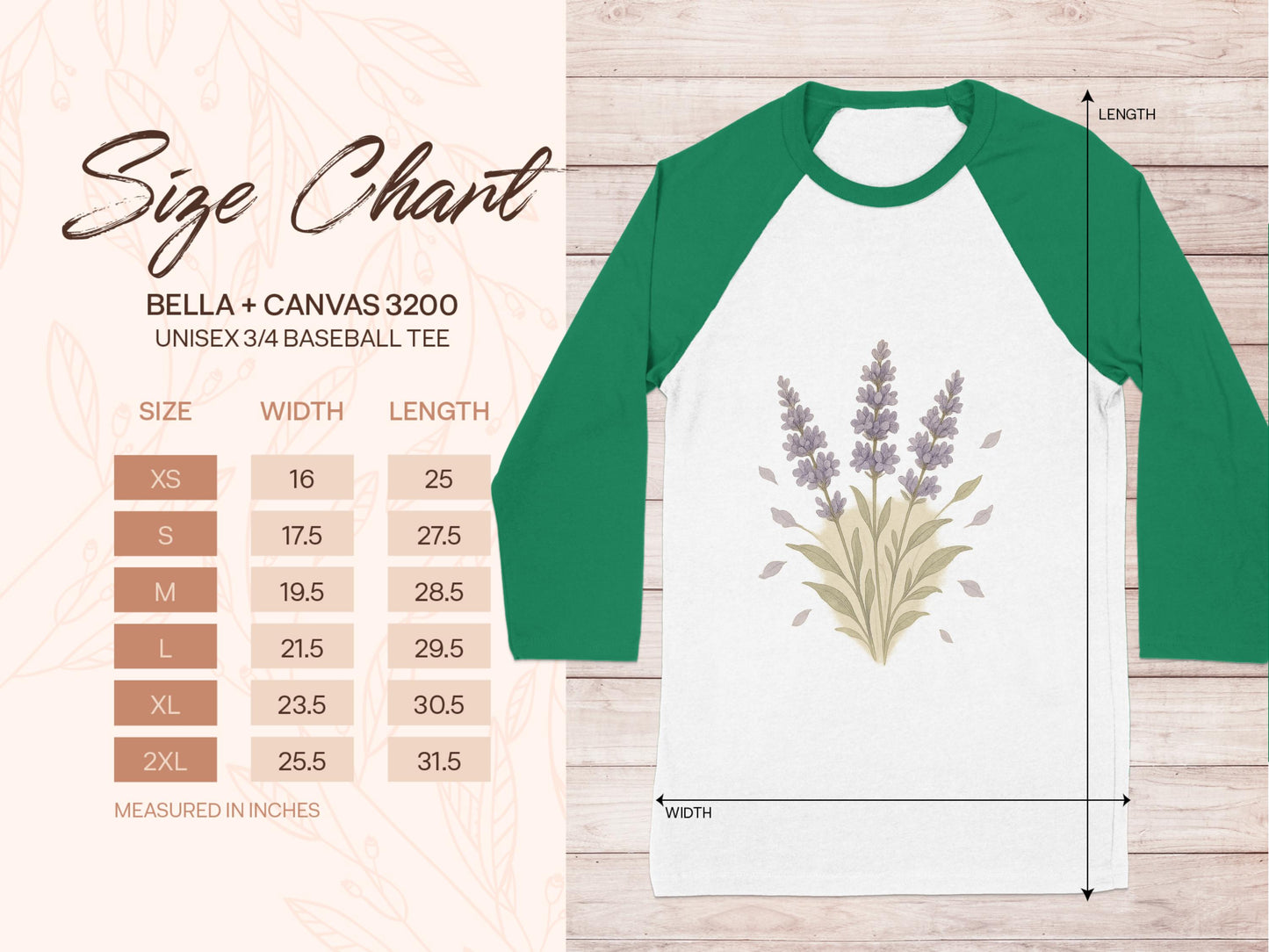 Floral Print 3/4 Sleeve Unisex Baseball Tee product type