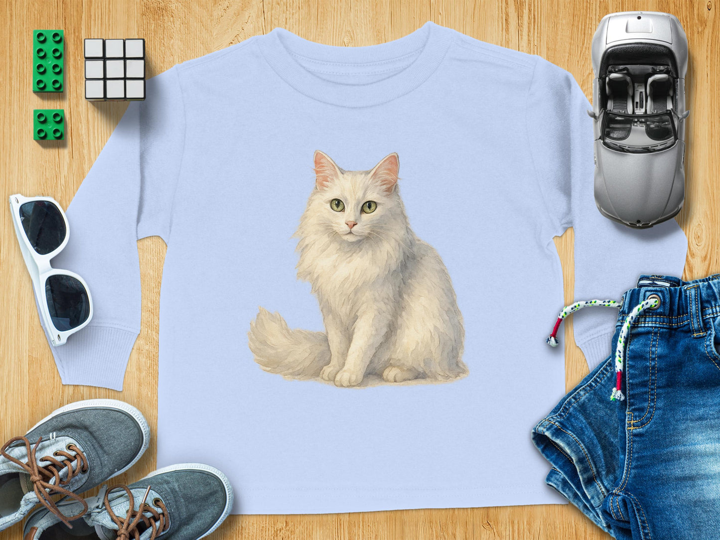 Fluffy White Cat Long Sleeve Kids Shirt product type