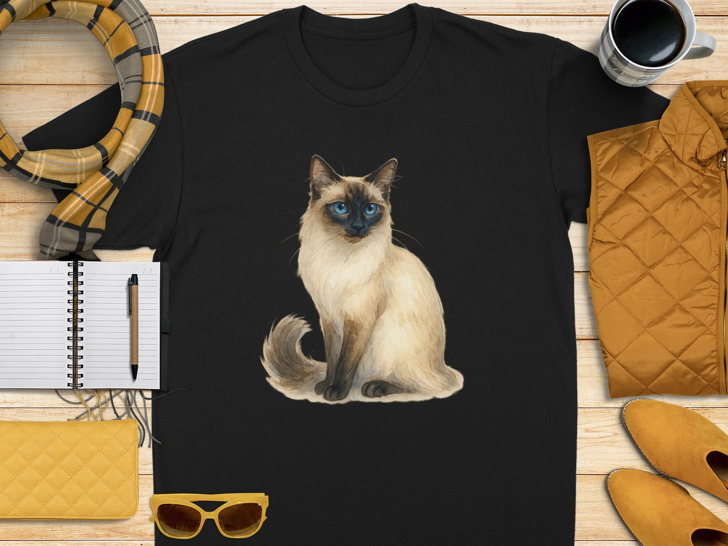Siamese Cat Graphic Design Black Short Sleeve T-Shirt product type