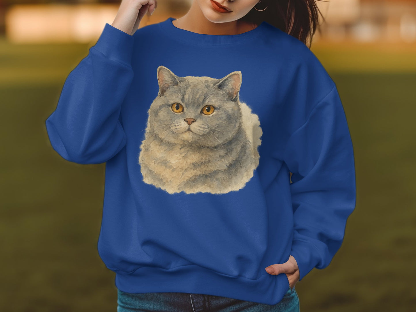 Cozy Blue Sweatshirt with Adorable Cat Print product type