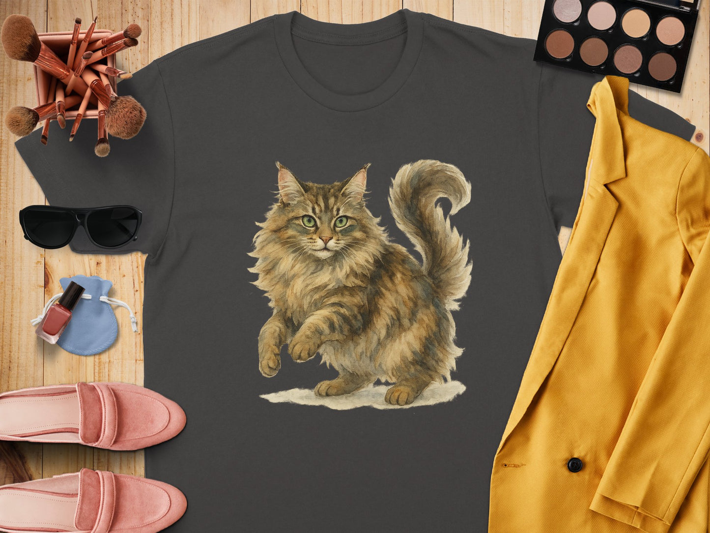 Maine Coon Cat Print on Charcoal Grey T-Shirt product