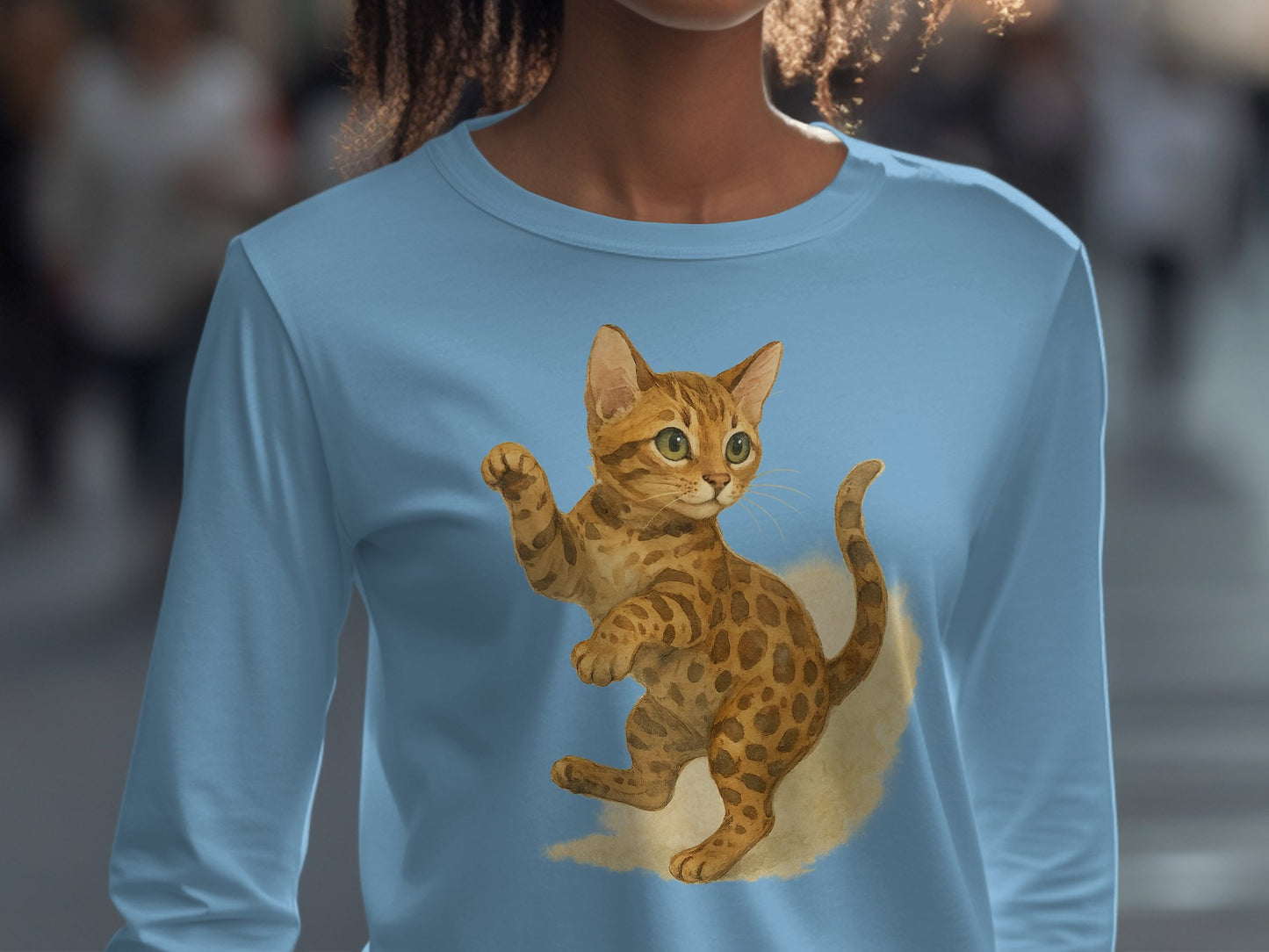Cute Kitten Design On Light Blue Long Sleeve Shirt product