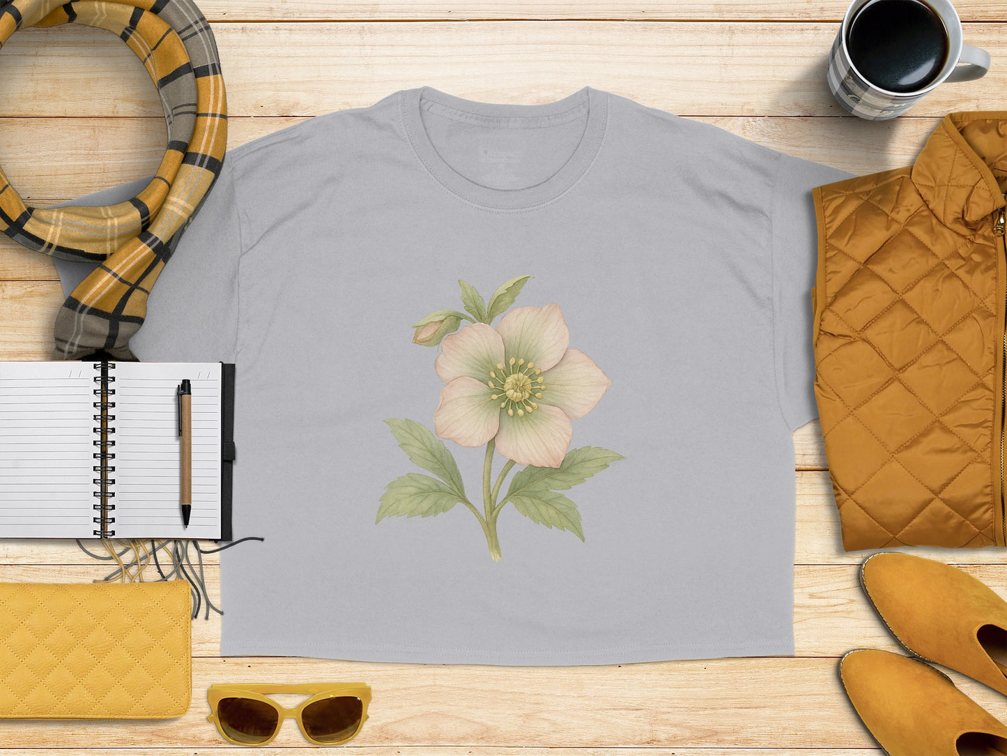 Floral Design Soft Gray T-Shirt Casual Wear product