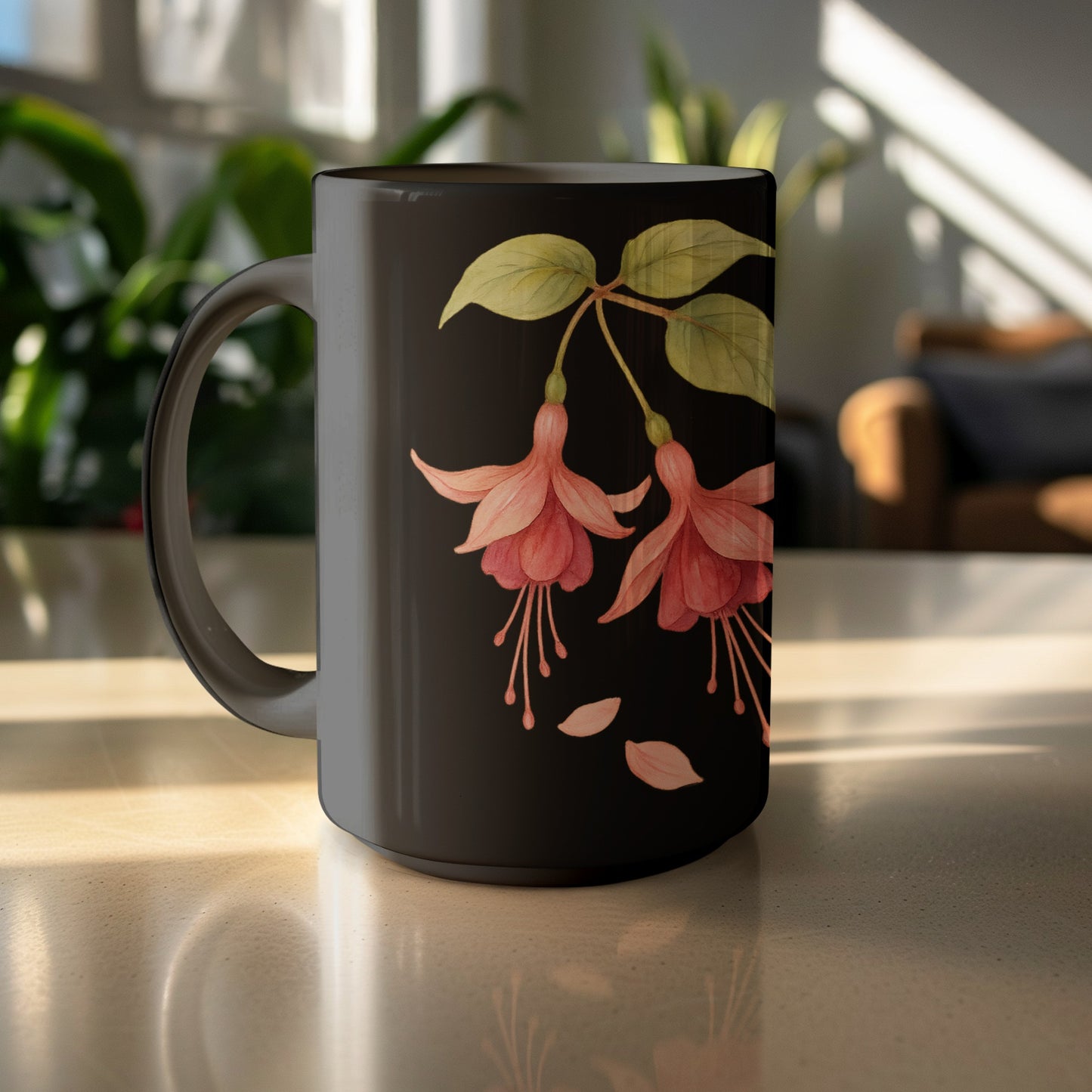 Elegant Floral Design Black Coffee Mug product type