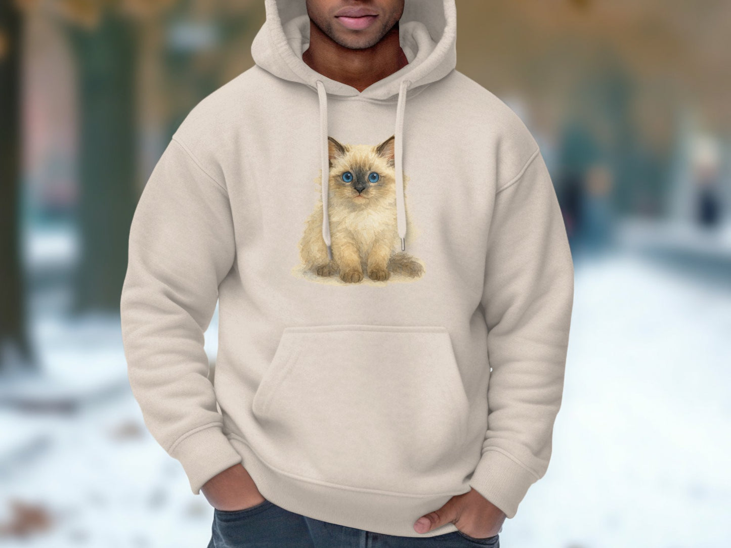 Cozy Beige Hoodie with Cute Cat Design product type