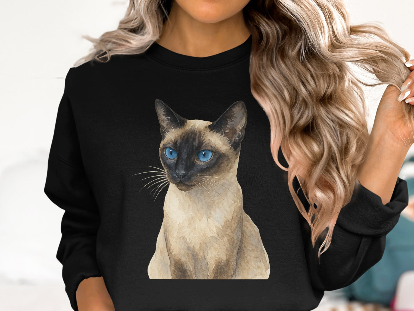 Siamese Cat Print Black Sweatshirt product type