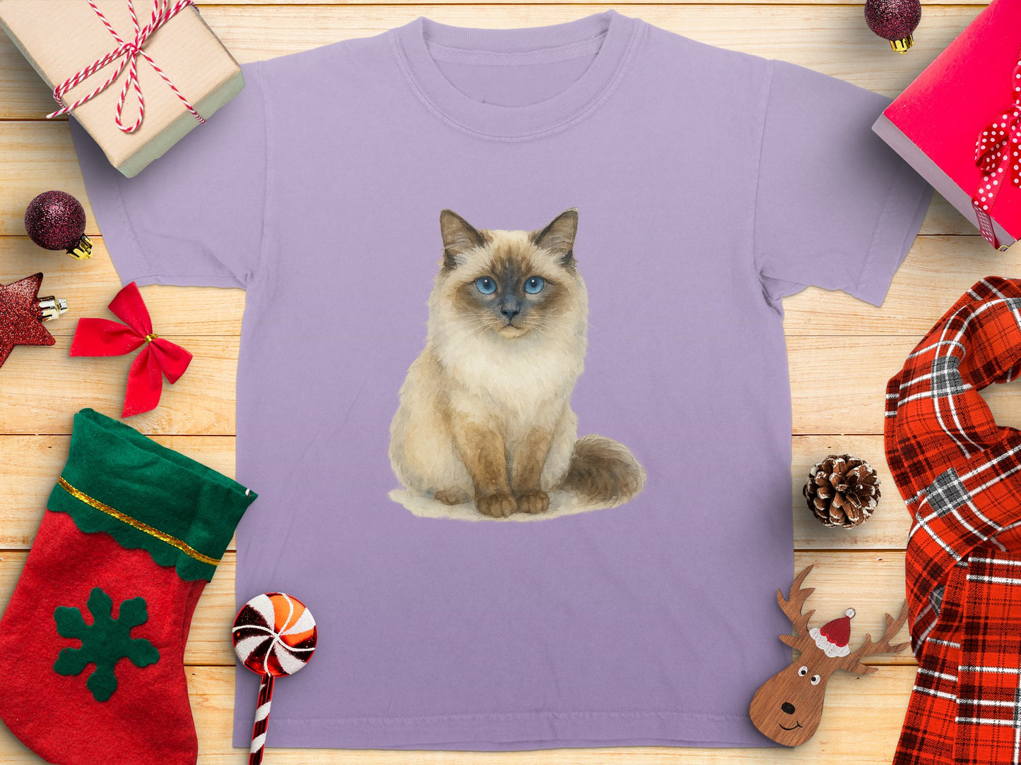 Adorable Ragdoll Cat on Light Purple T-Shirt product