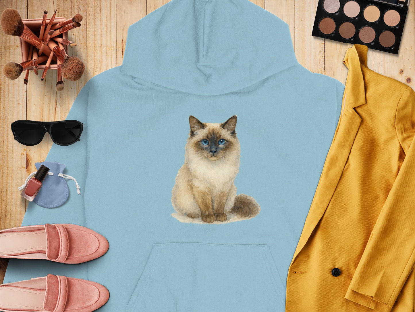 Cute Blue Eyed Cat Graphic Hoodie Apparel Product