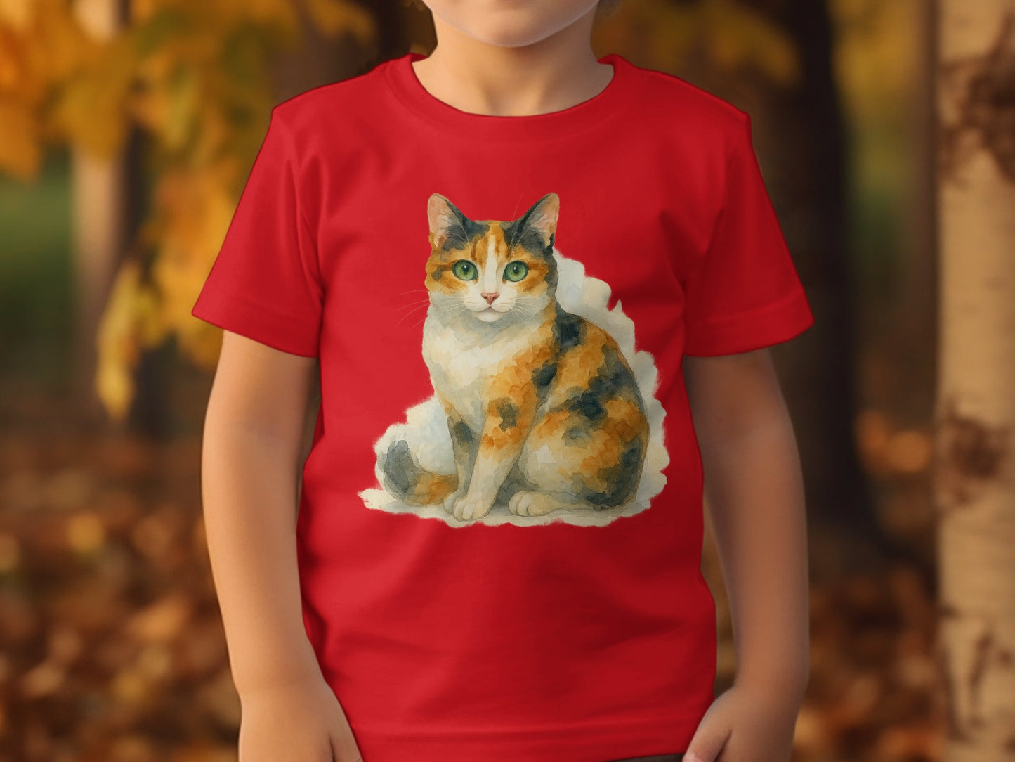 Kids T-Shirt with Adorable Calico Cat Print product type