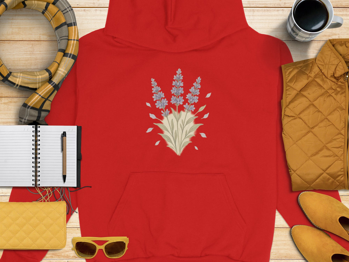 Cozy Red Hoodie with Unique Floral Design product type