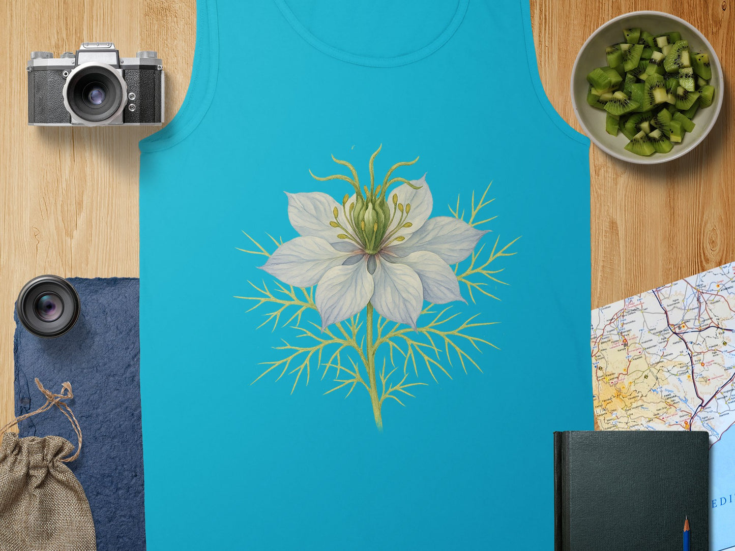 Floral Artwork on Turquoise Background Tank Top product type