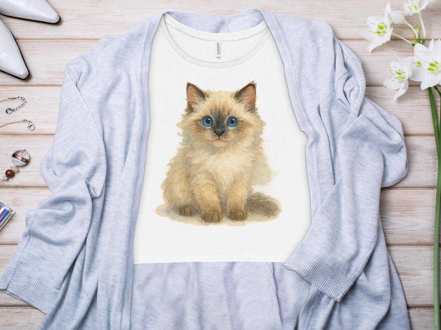 Cute Fluffy Kitten Print on Adorable White apparel product