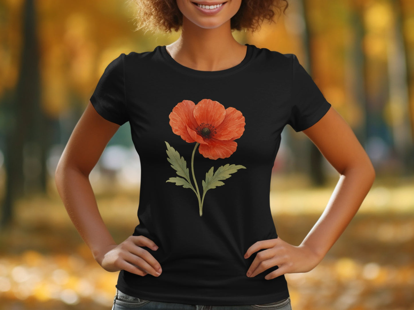 Vibrant Red Poppy Flower Design Printed T-shirt Product Type