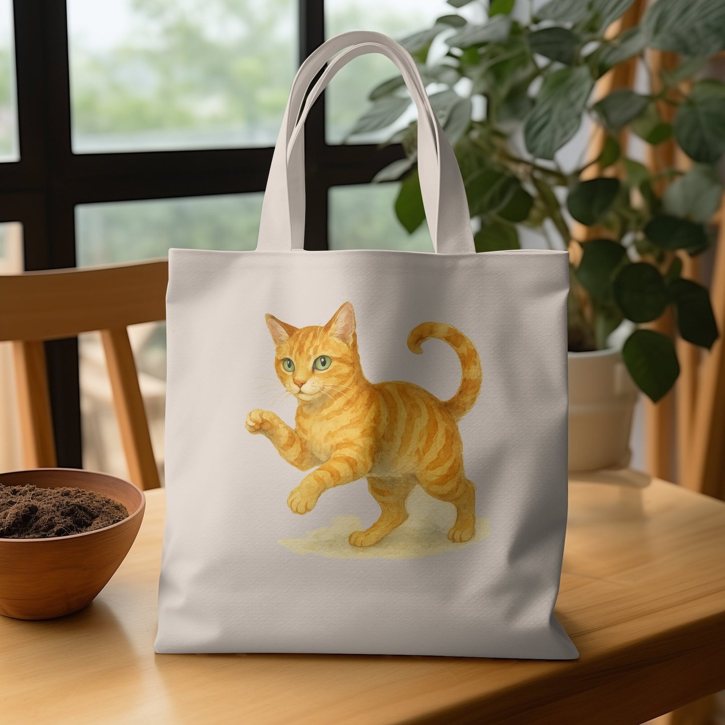 Adorable Tabby Cat Illustration on Tote Bag product type