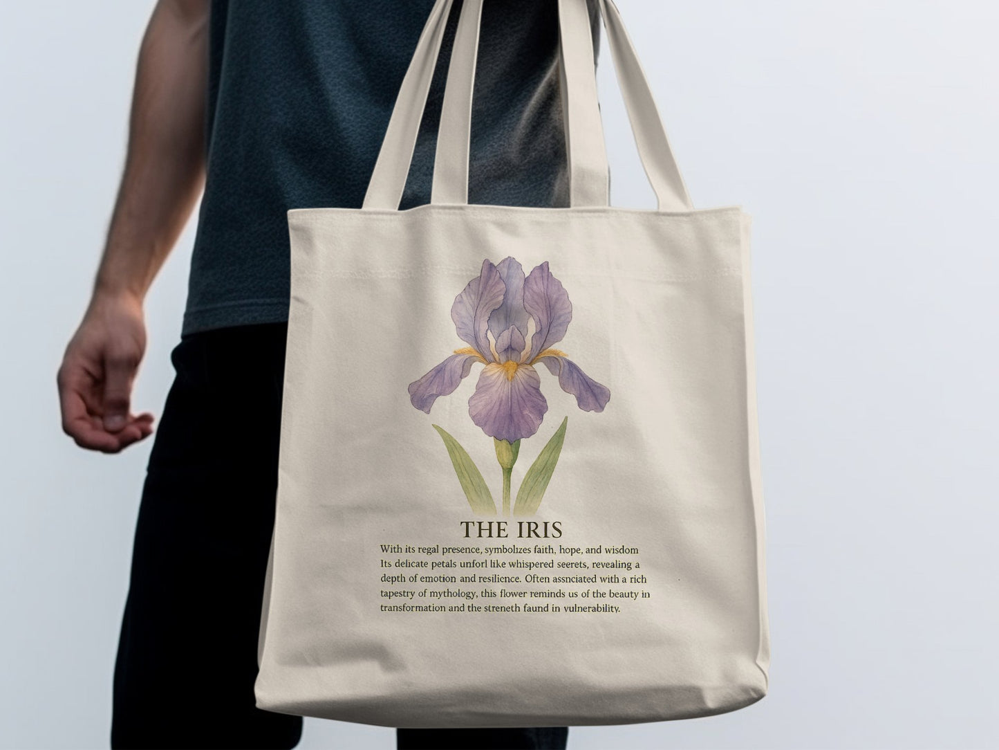 Elegant Iris Print Design Reusable Tote Bag product type