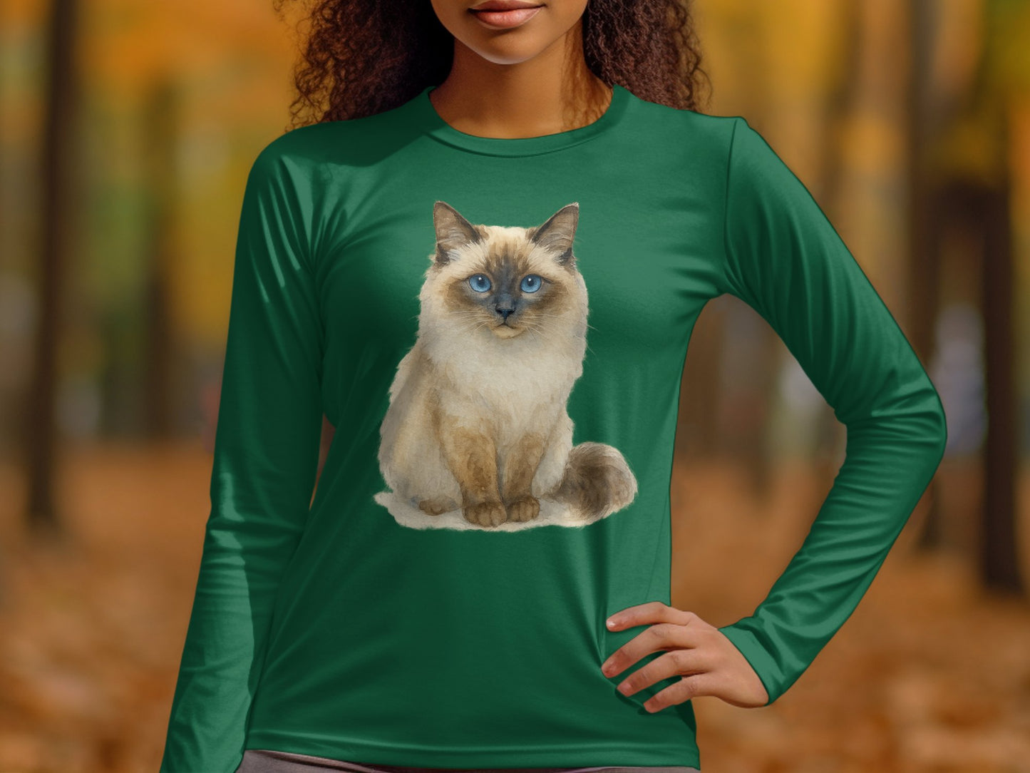 Beautiful Cat Print Green Long Sleeve Shirt product