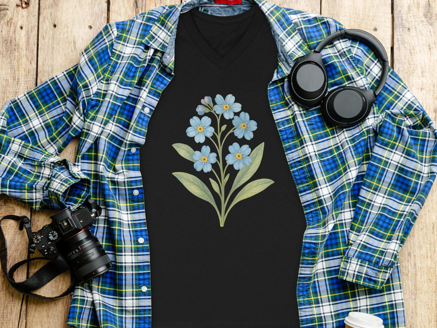 Floral V Neck Shirt With Vintage Flower Design product type