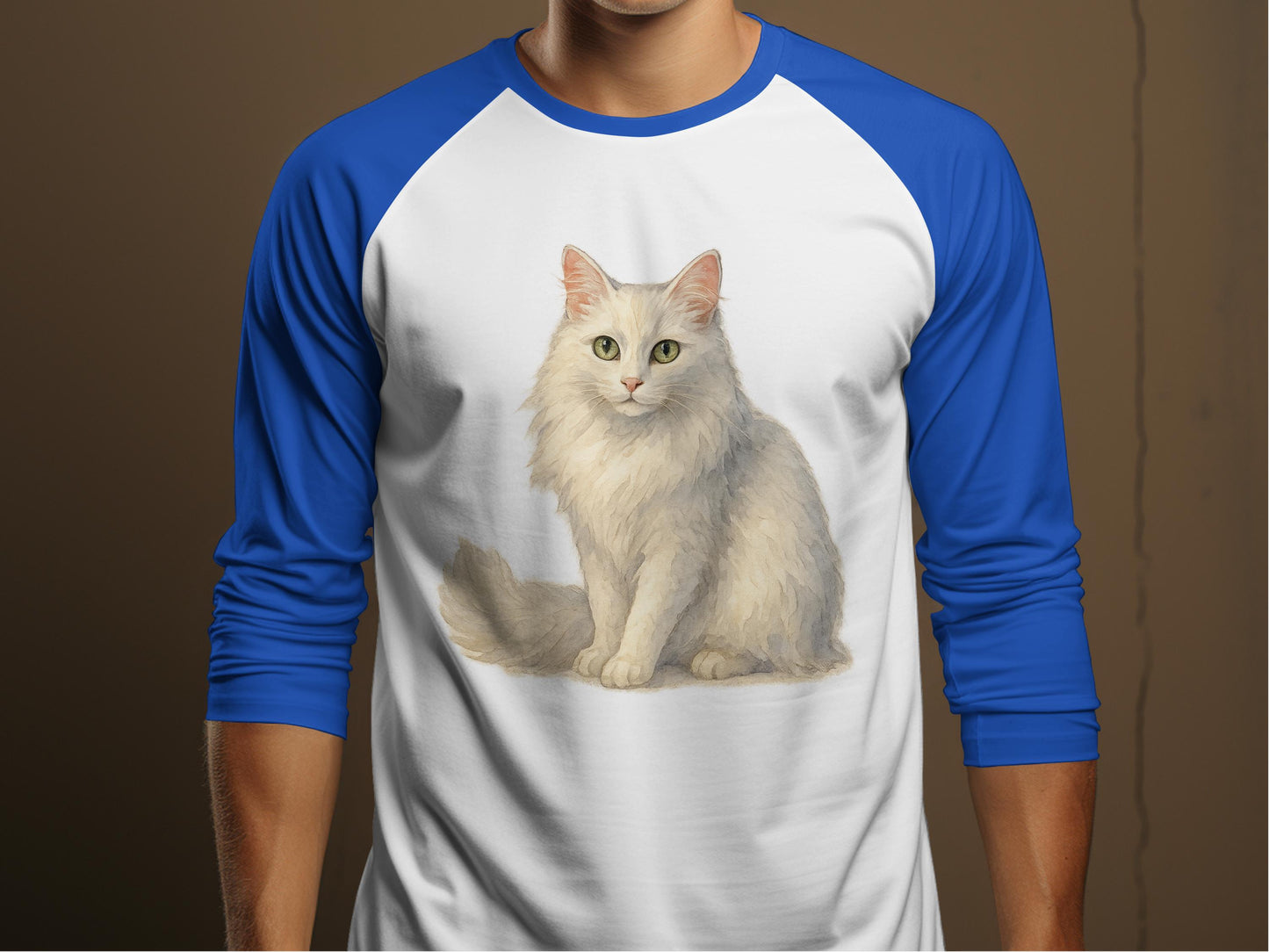 Charming White Cat Print Blue Sleeve Shirt product type