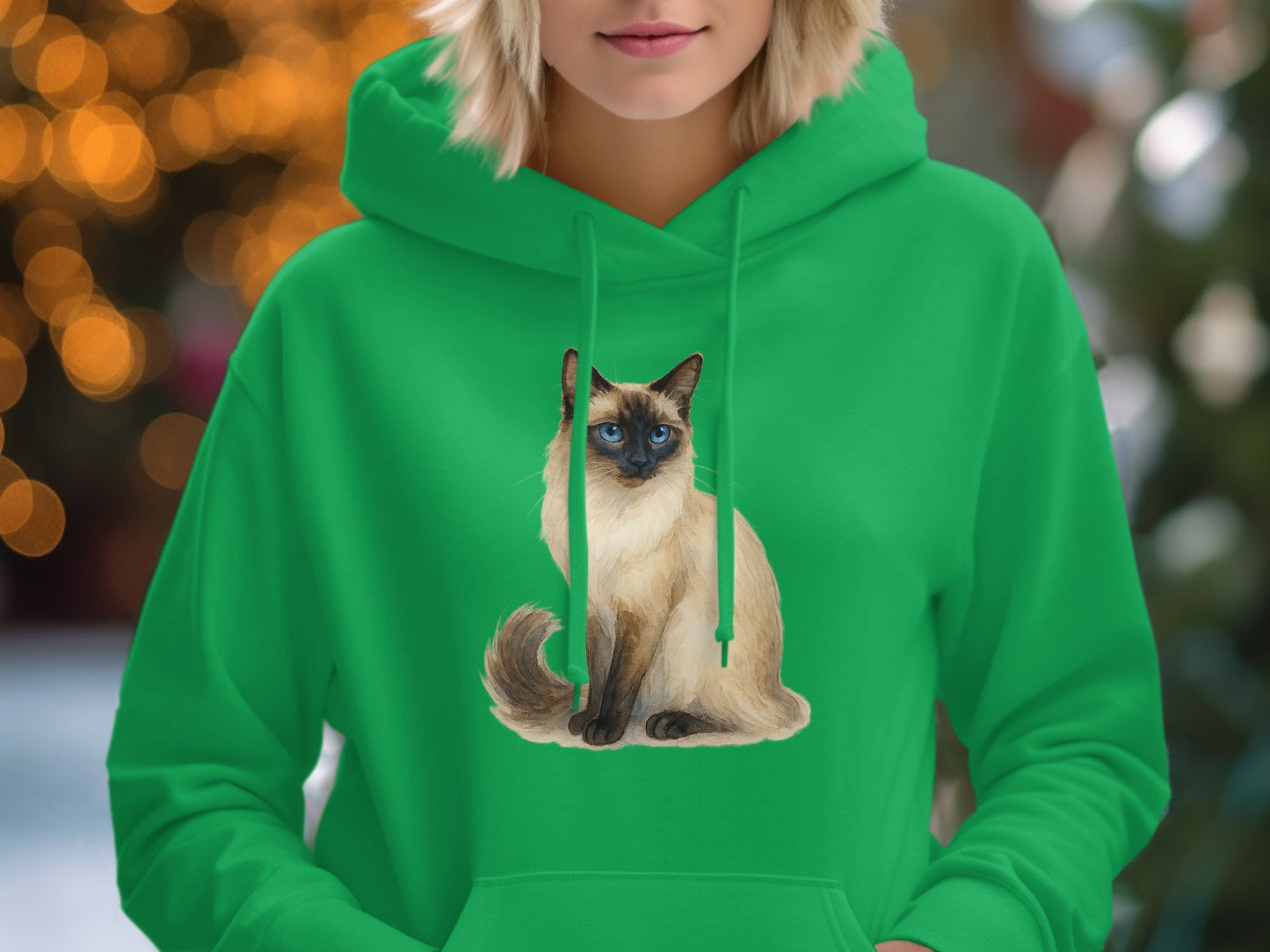 Adorable Siamese Cat Print Green Hoodie product