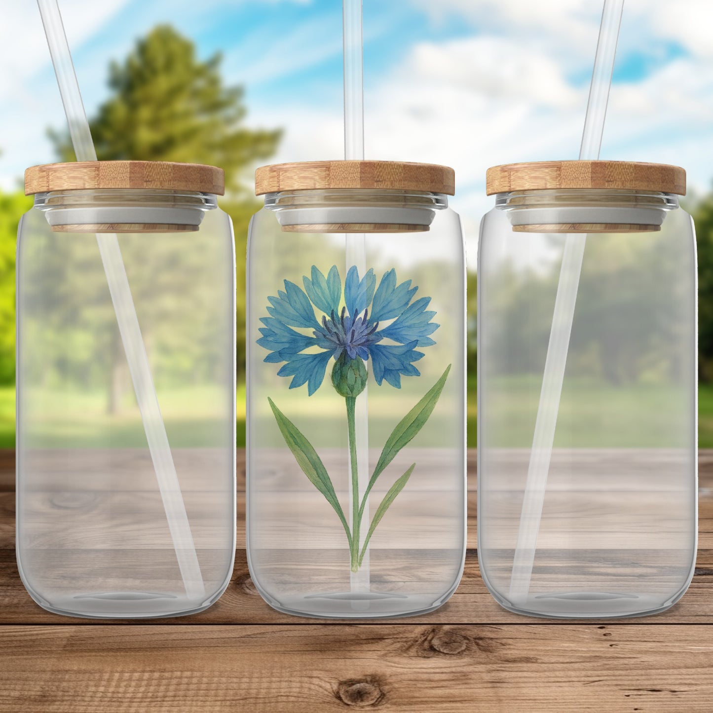 Set of 3 Transparent Jars with Floral Design product type