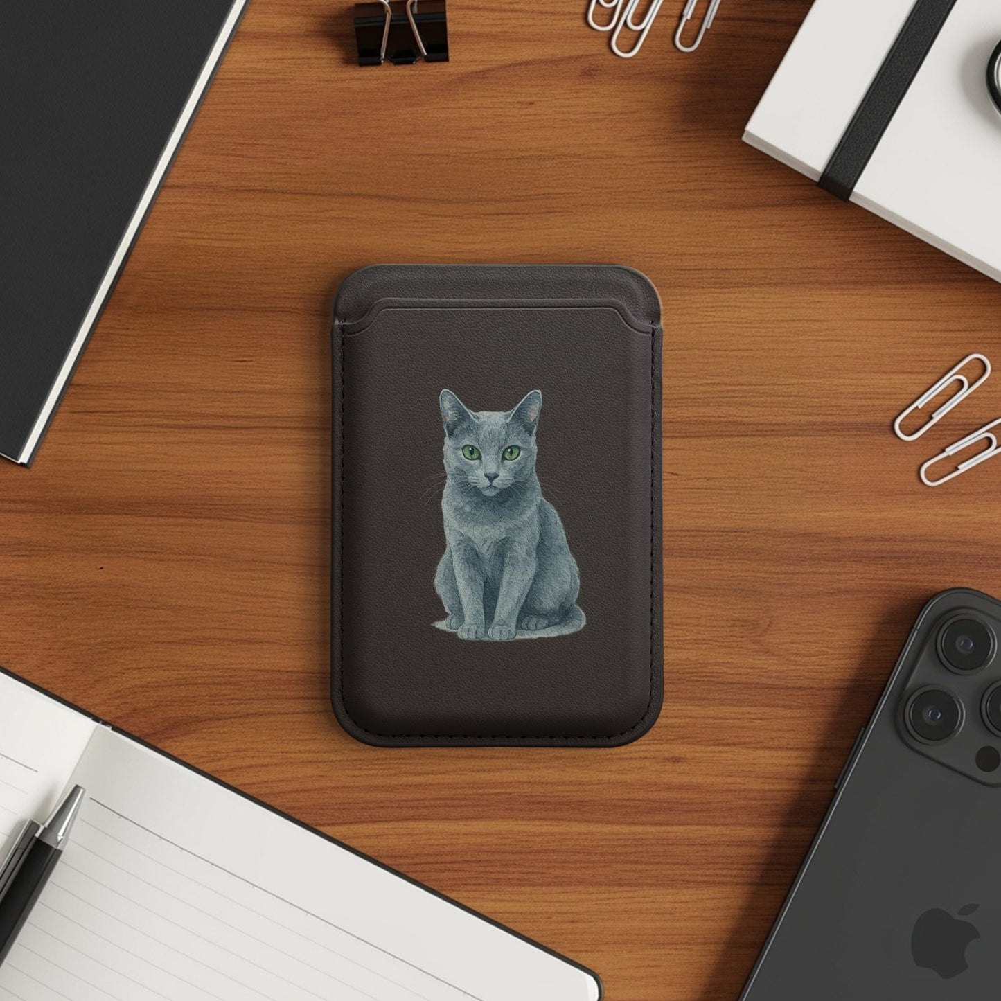 Cute Gray Cat Print Phone Wallet Card Holder product