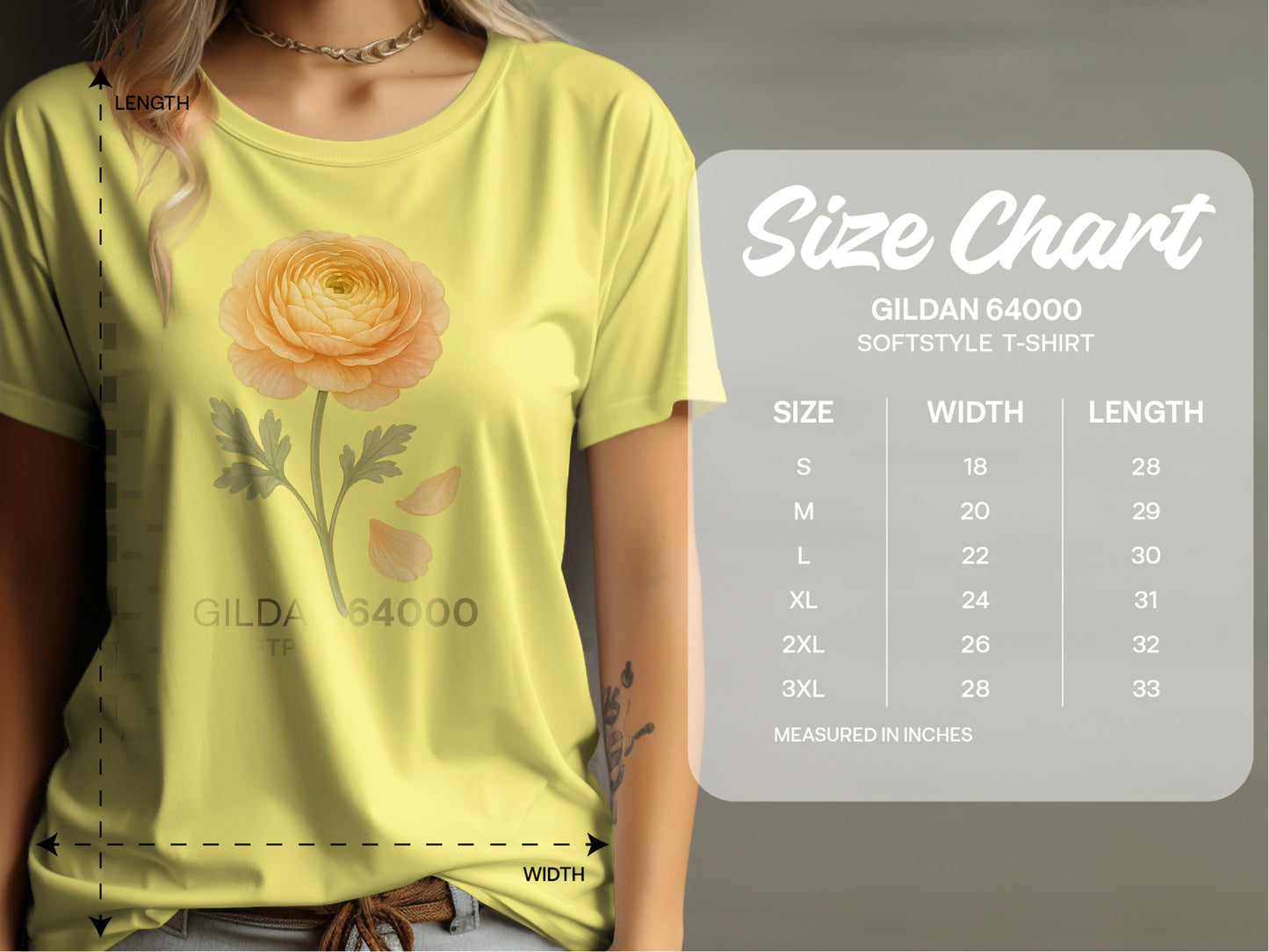 Beautiful Yellow T-Shirt With Ranunculus Print Graphic product type