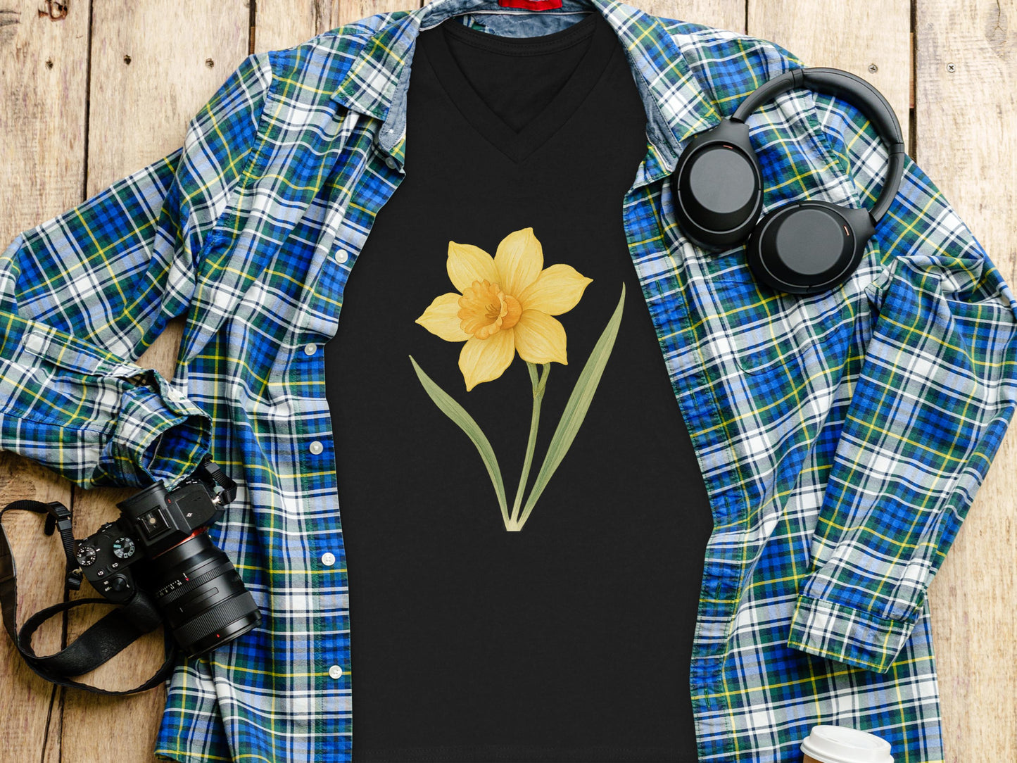 Stylish Black T-Shirt with Yellow Flower Print product