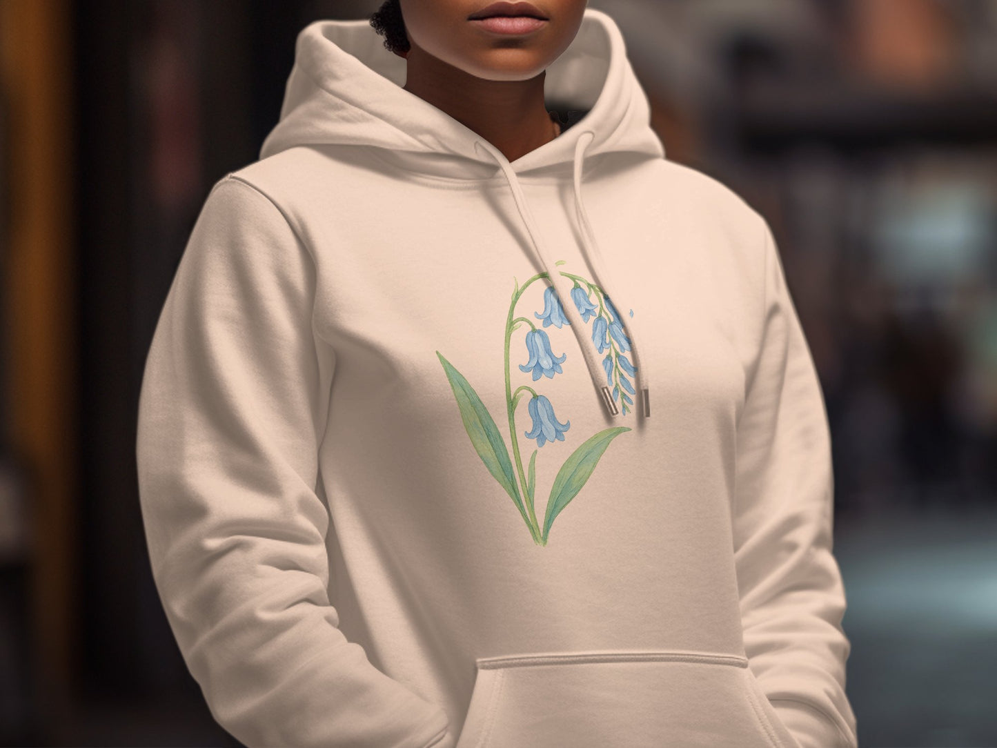 Elegant White Hoodie with Blue Floral Design Hoodie
