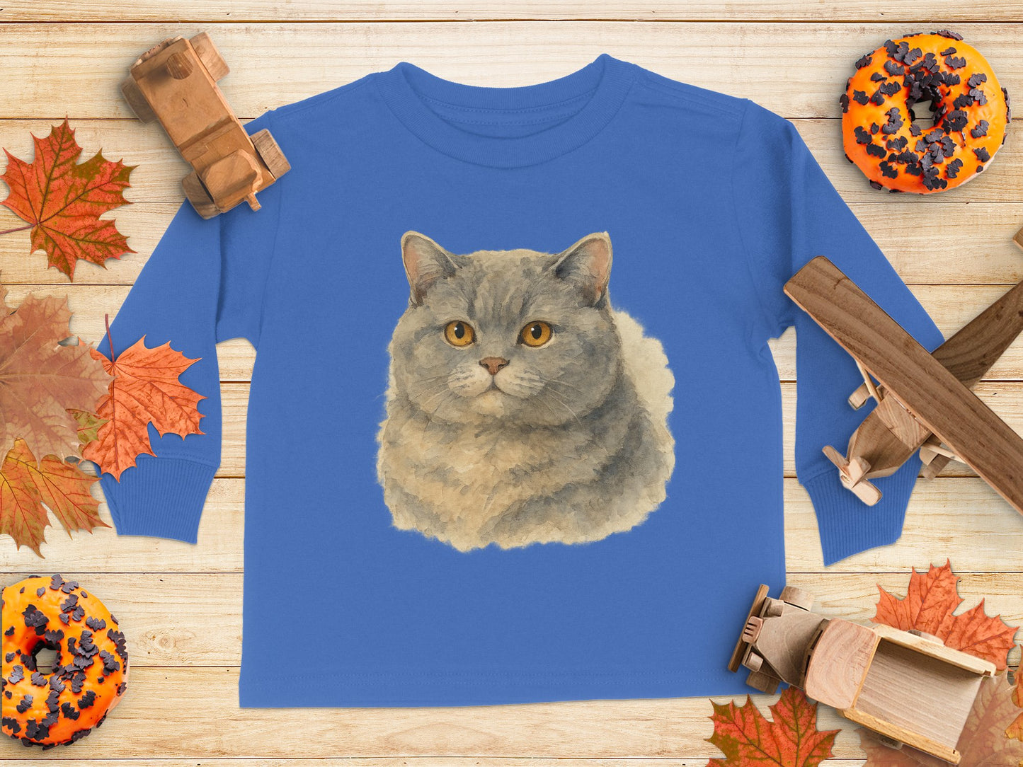 Autumn Leaves Blue Long Sleeve Cat Shirt product type