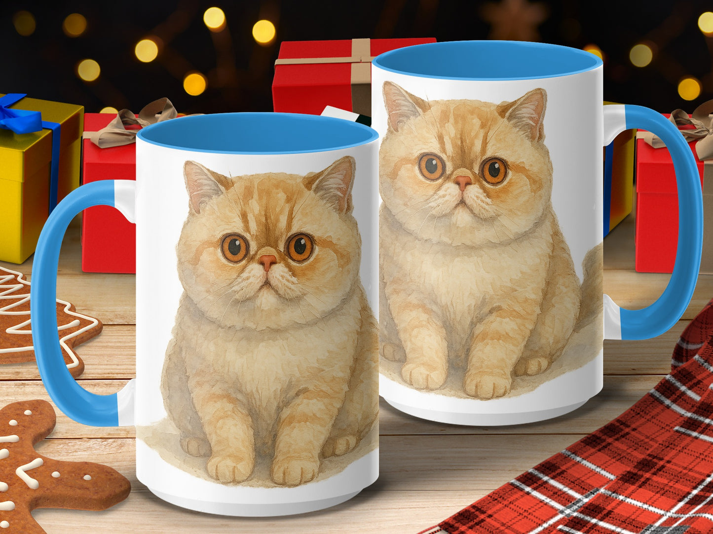 Cute Cat Christmas Mug with Blue Handle product type