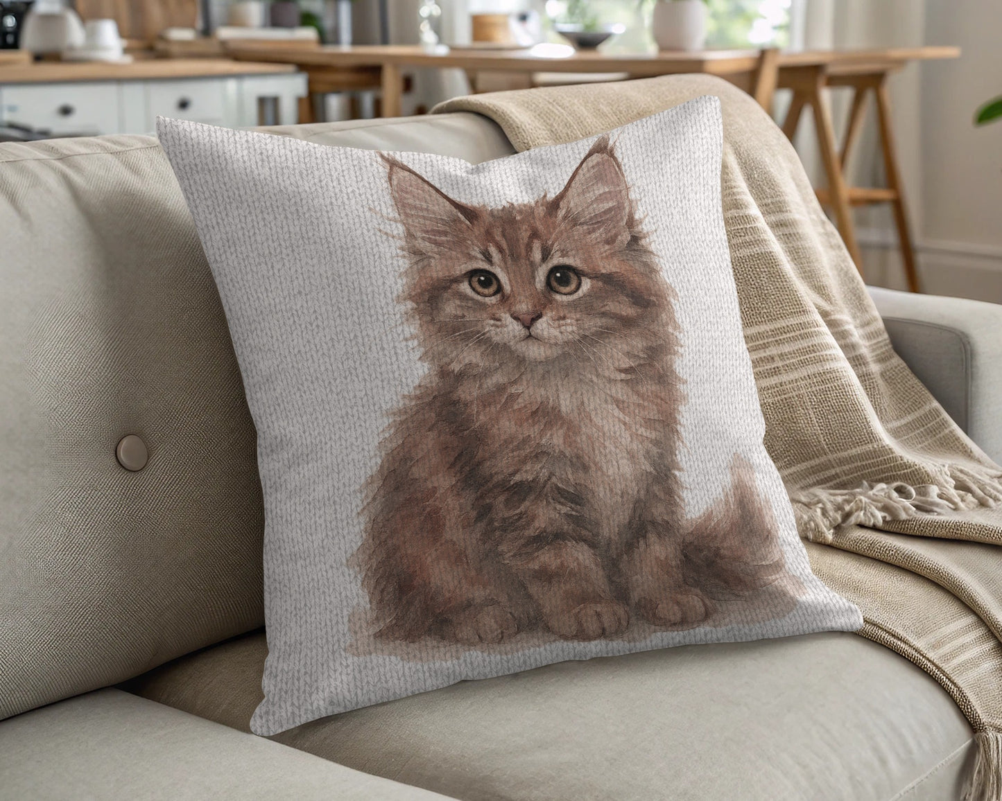 Adorable Fluffy Cat Print Throw Pillow Home Decor product type