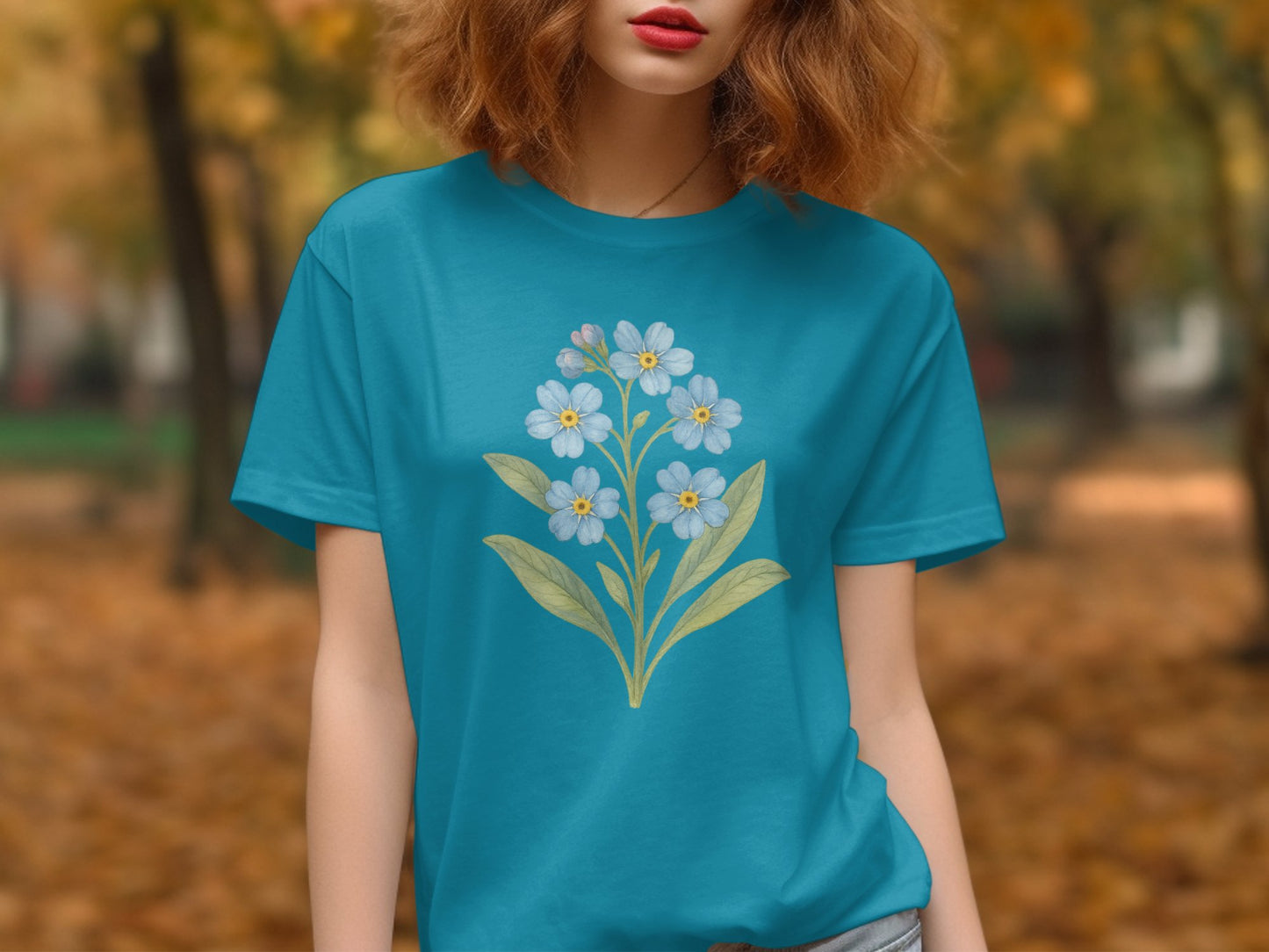 Blue Graphic Floral Tee Shirt with Botanical Design product