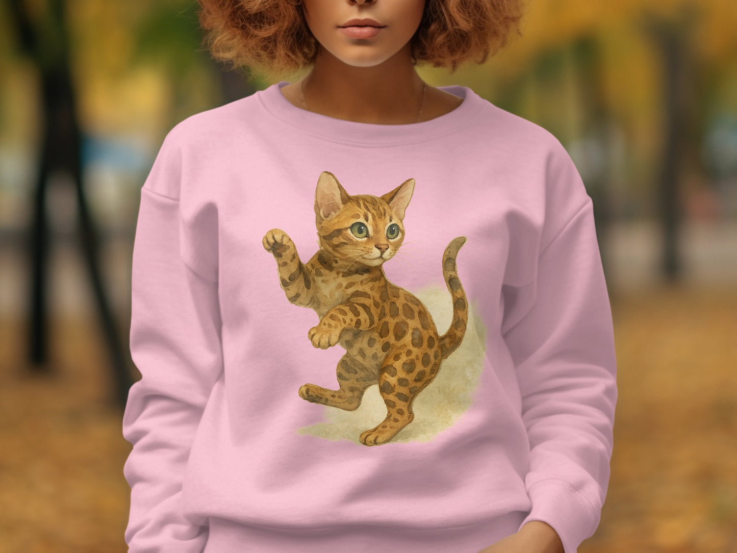 Cute Bengal Cat Graphic Print Pink Sweatshirt product