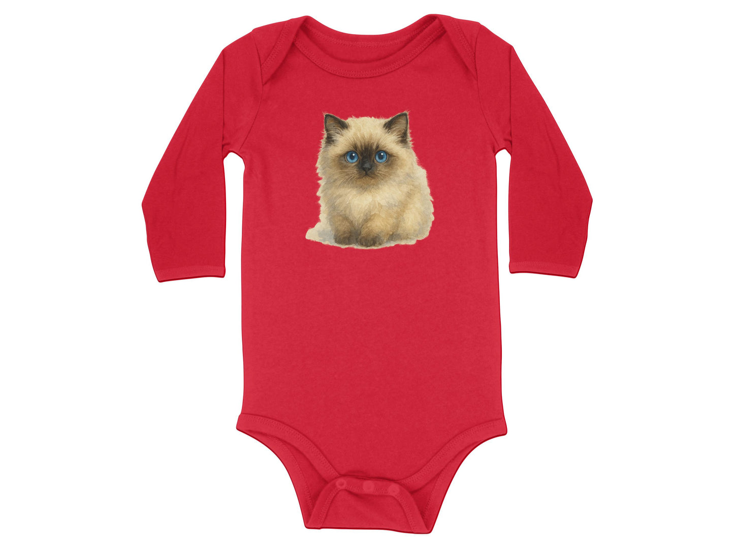 Cute Fluffy Kitten Print Red Long Sleeve Bodysuit product type