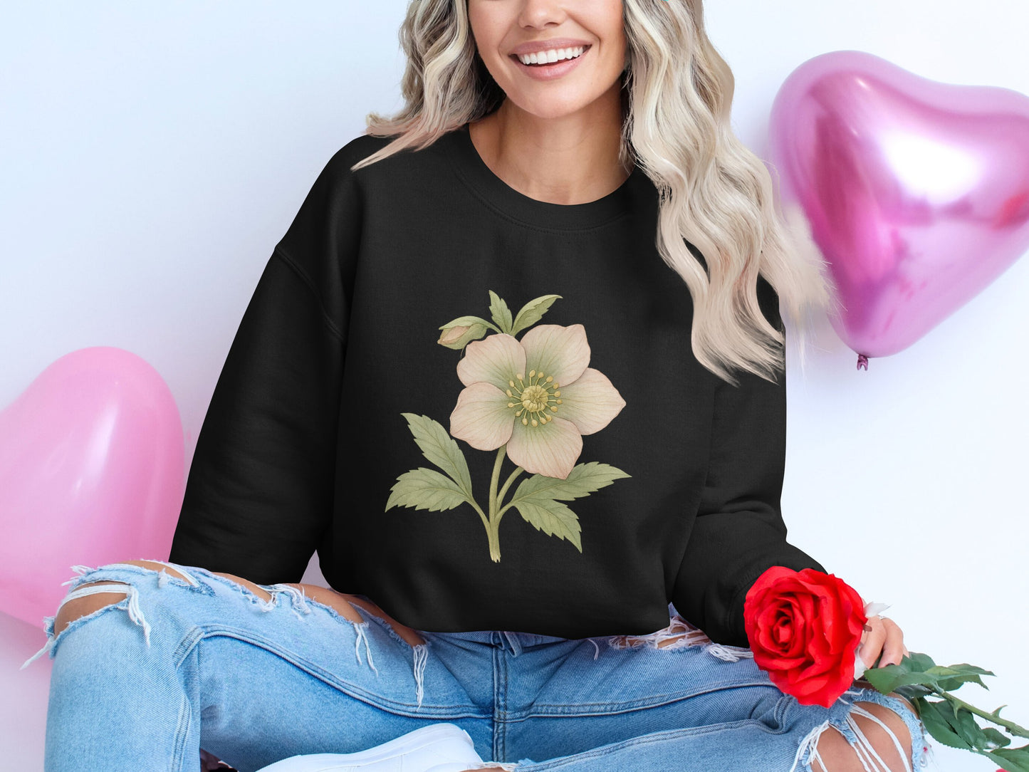 Vintage Floral Design Black Long Sleeve Sweatshirt product