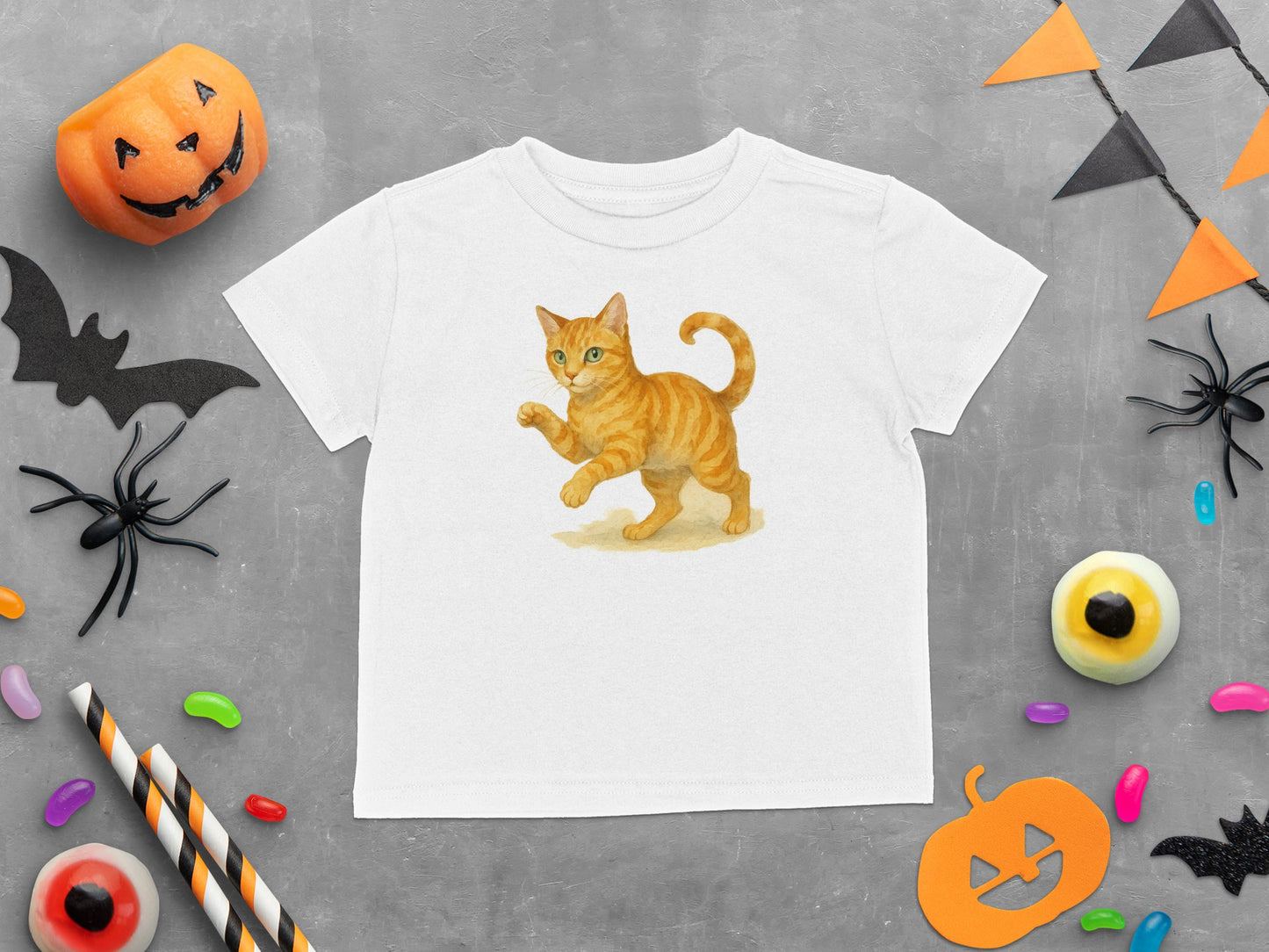 Adorable Orange Cat Print on White T-Shirt product