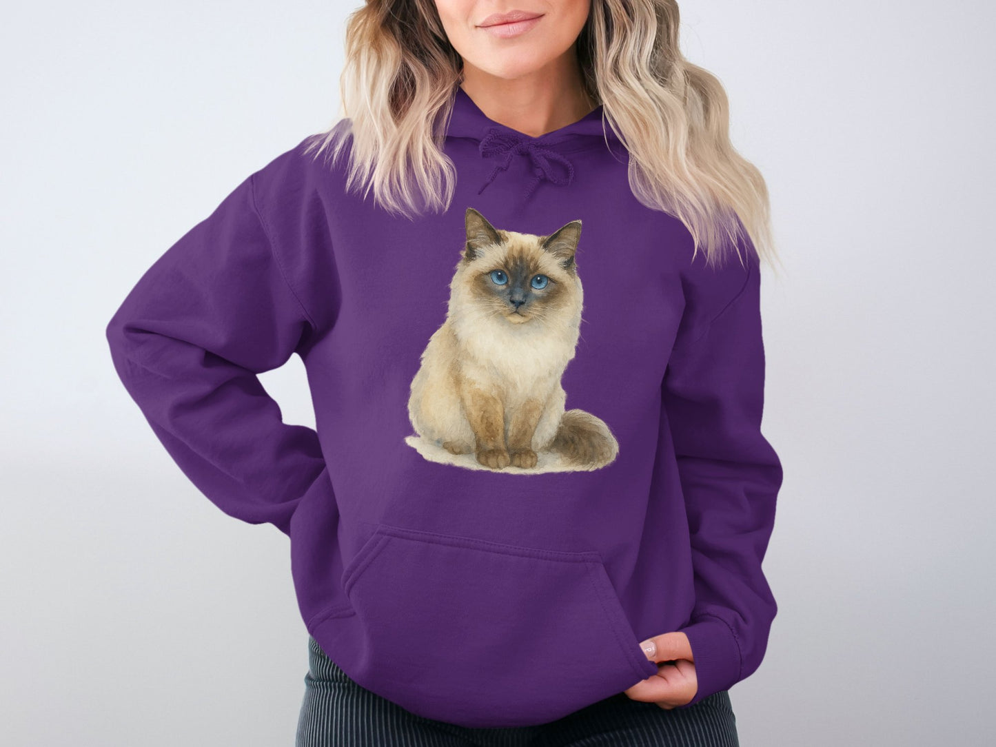 Adorable Cat Print Purple Colored Hoodie product type