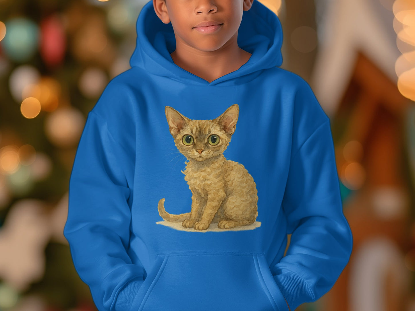 Cute Cat Print on Cozy Blue Hoodie product type