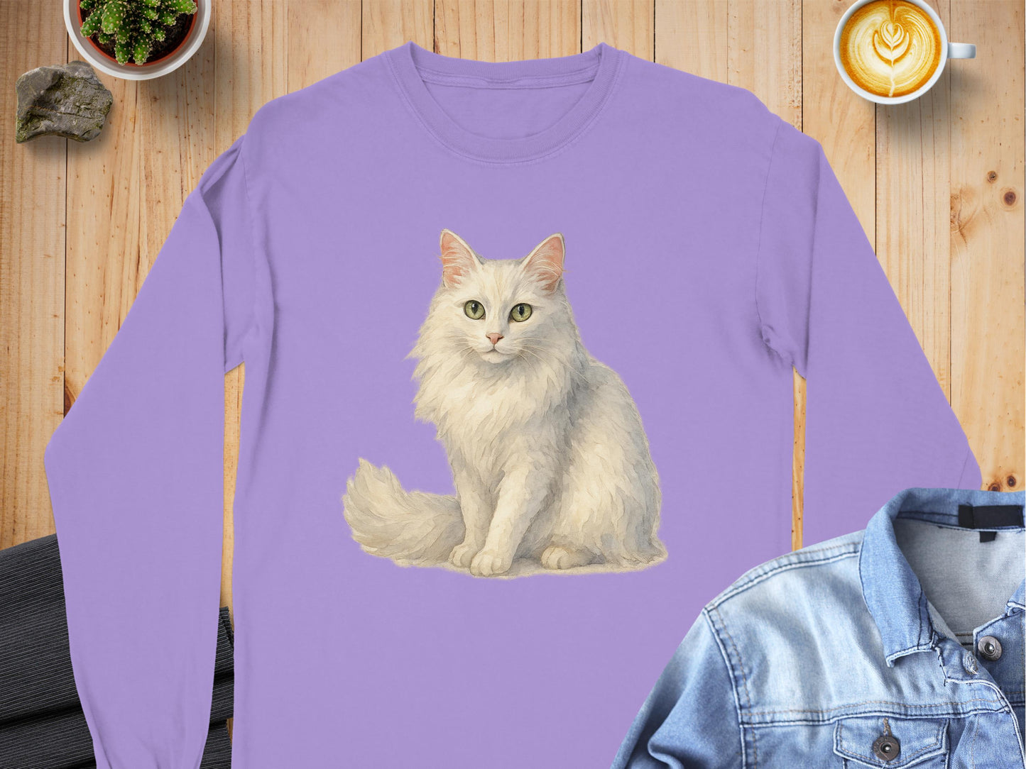 Cozy Long Sleeve Purple Shirt Cat Print Product