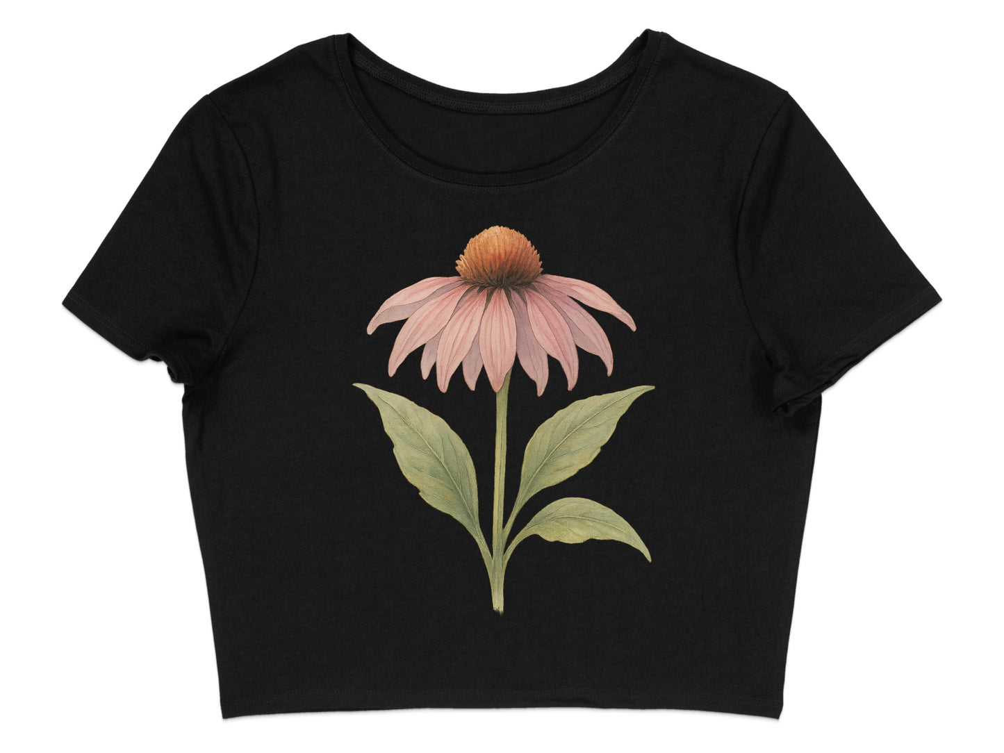 Botanical Floral Graphic Black Short Sleeve Crop Top product