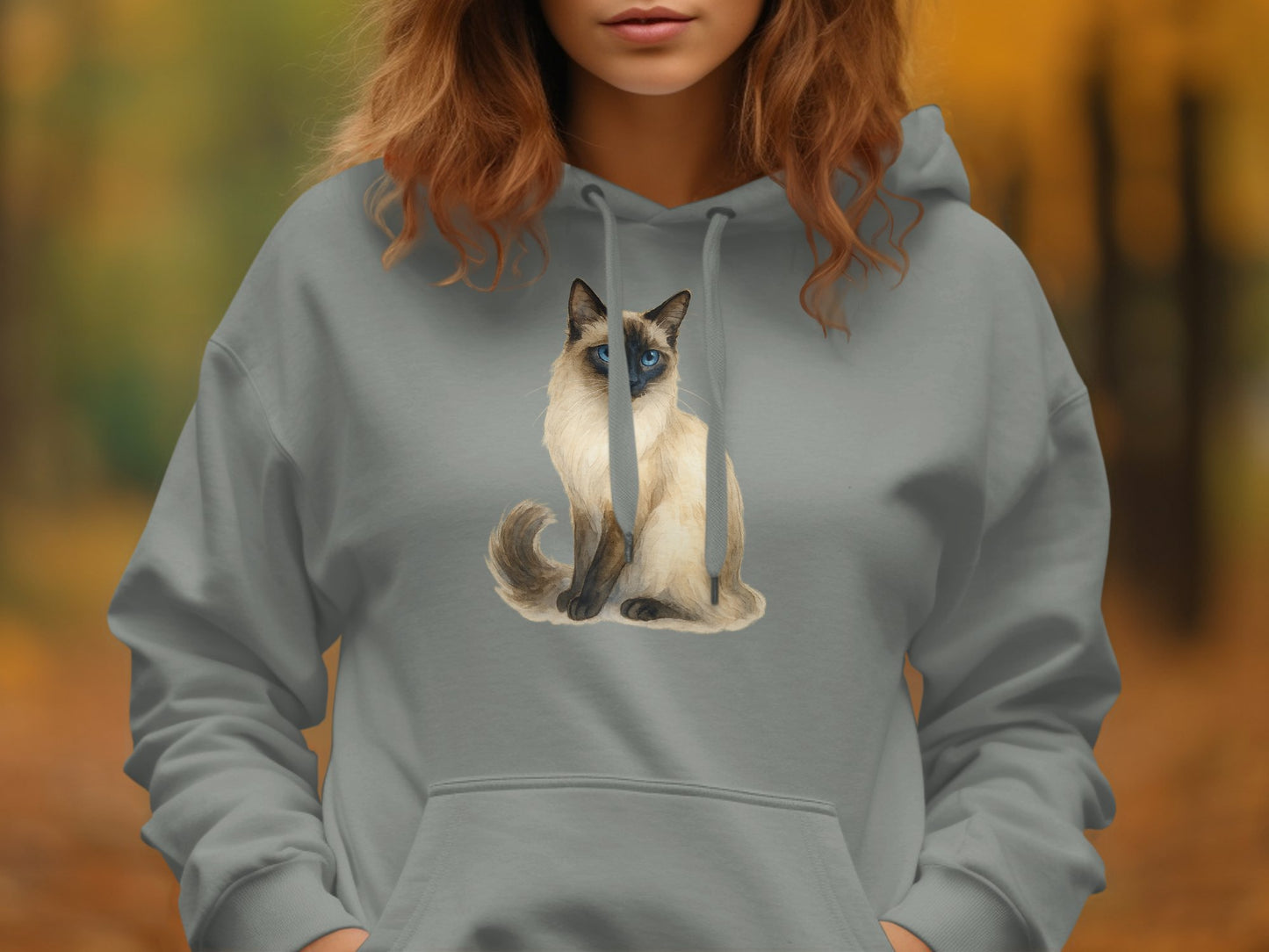 Cute Siamese Cat Print on Cozy Hoodie product