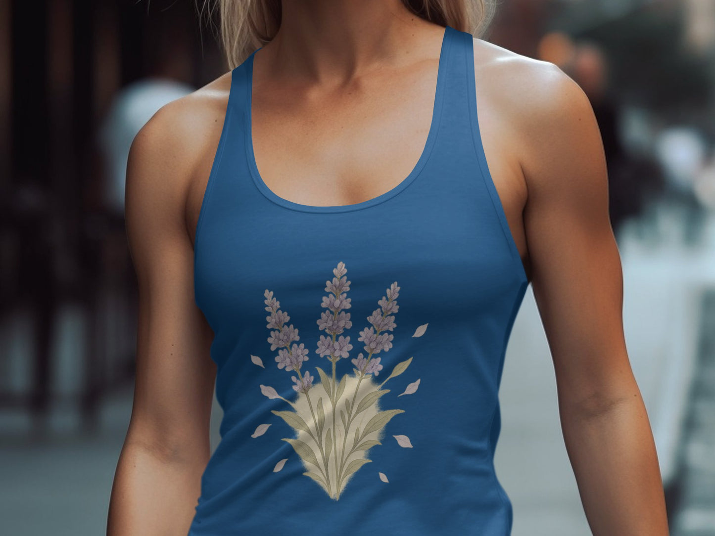 Lavender Floral Design on Blue Tank Top product type